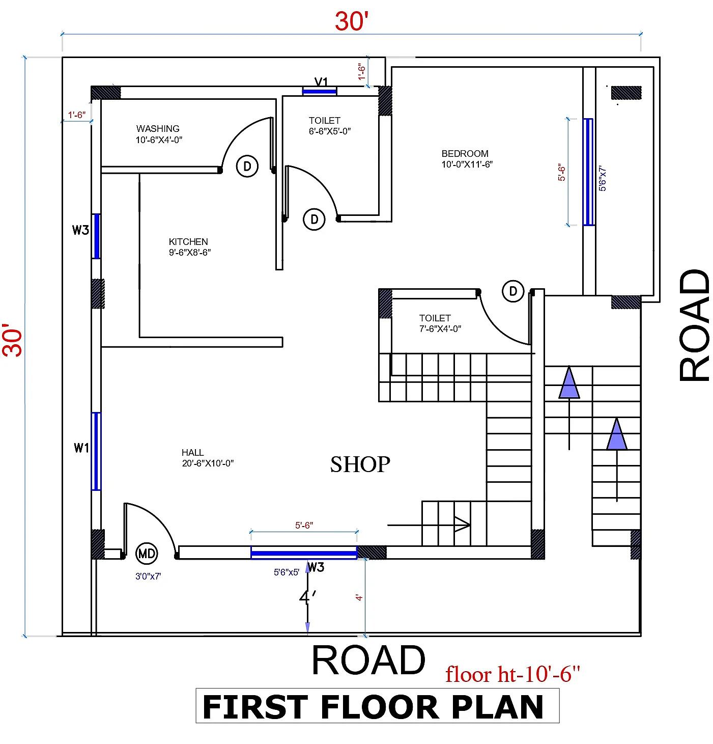 30X30 House With Shop plan- 900 sqft Residential Cum Commercial house design At Hangal thumbnail 3 — Project ID 7381