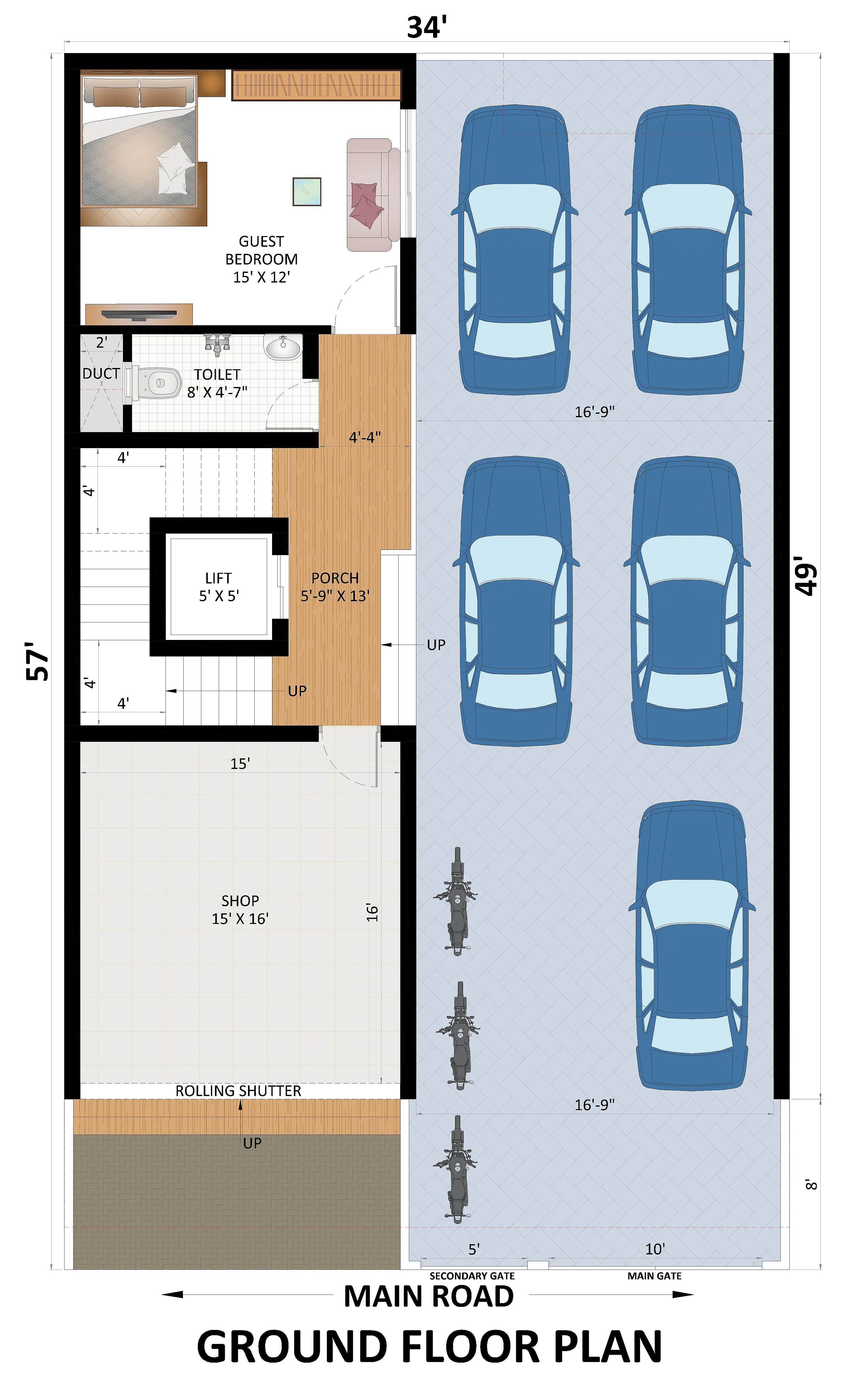 34X58 Residential House with Rental House Plan- 1972 sq ft Residential Cum Commercial House Design at Jammu thumbnail 4 — Project ID 7382