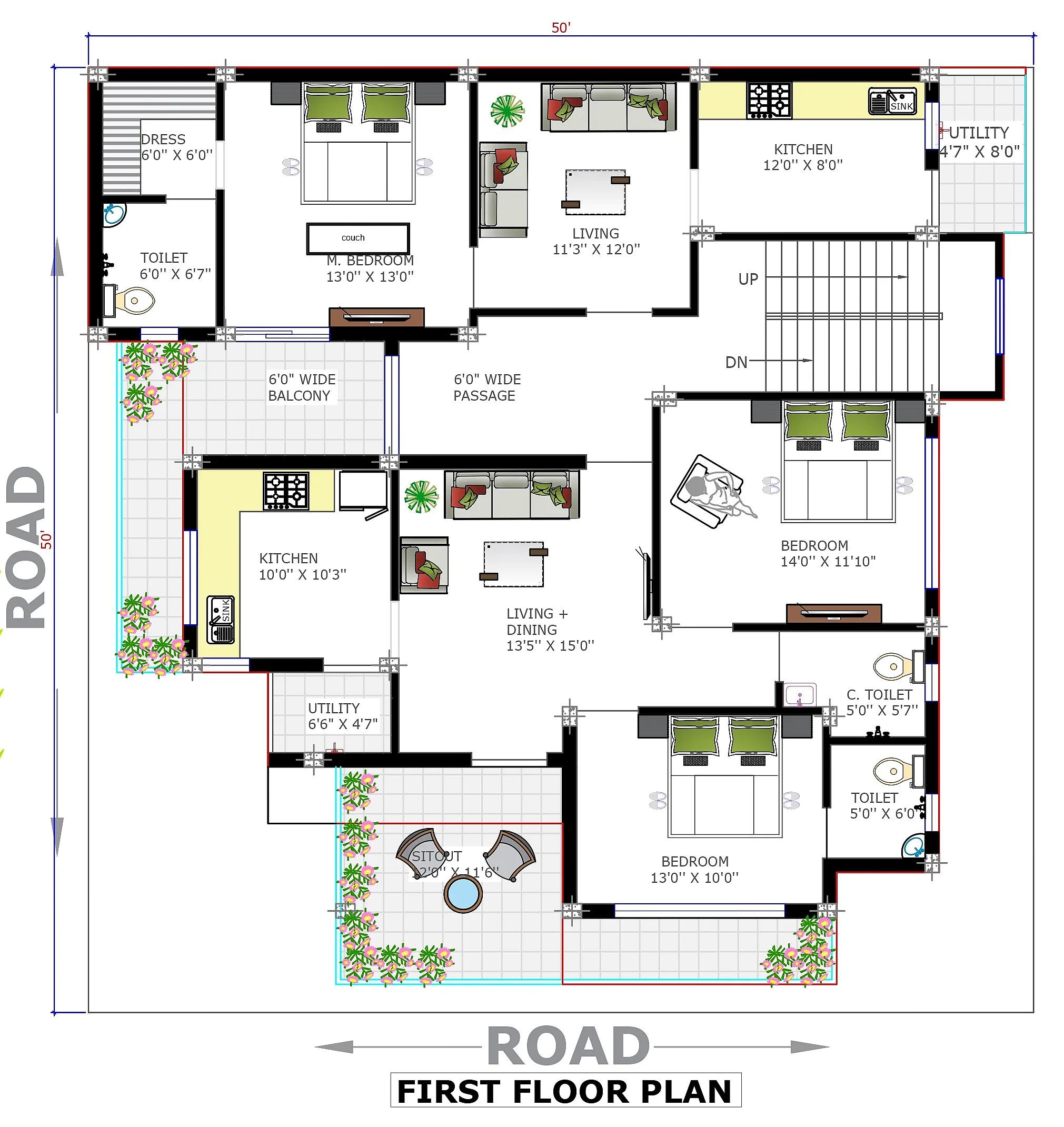 50X50 Residential House with Rental House plan- 2500 sqft Residential Cum Commercial house design At Agra thumbnail 3 — Project ID 7383