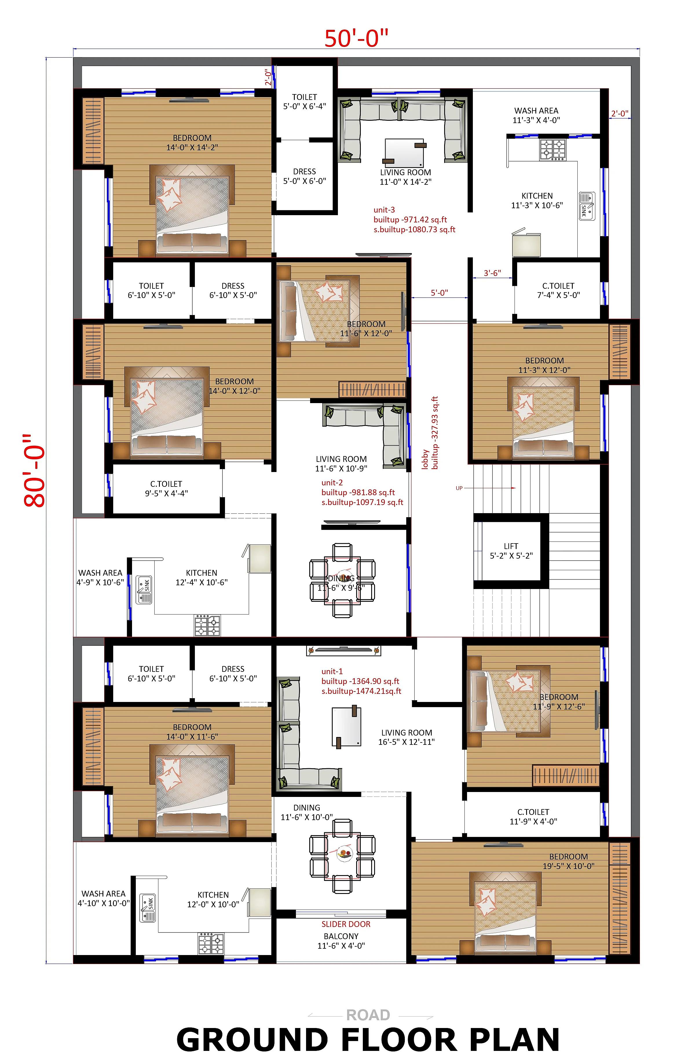 50X80 Apartment Plan- 4000 sq ft Residential Cum Commercial House Design at Bangalore [KA]