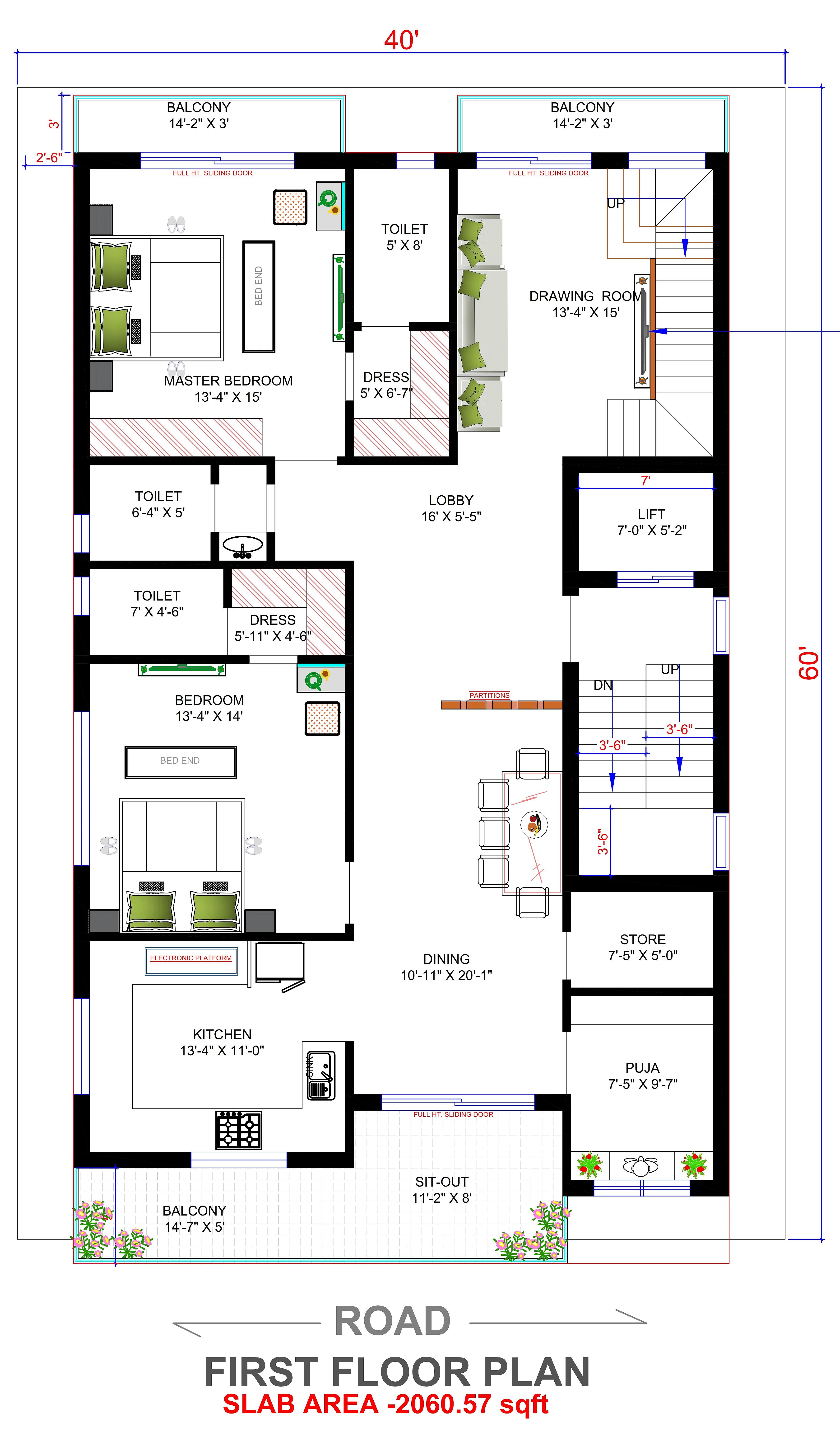 40X60 House Plan- 2400 sq ft Residential House Design at Angul thumbnail 3 — Project ID 7385