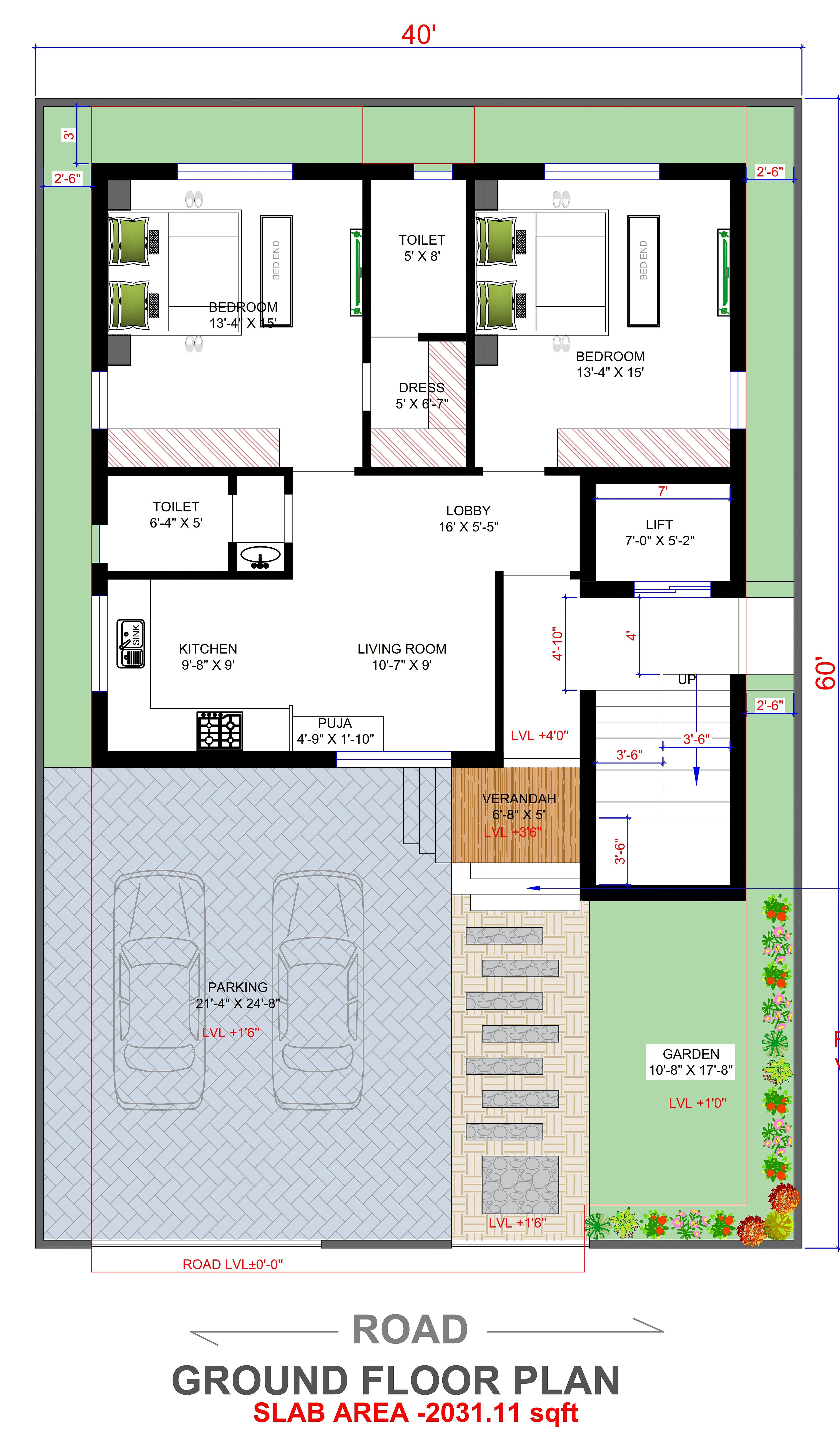 40X60 House Plan- 2400 sq ft Residential House Design at Angul thumbnail 4 — Project ID 7385