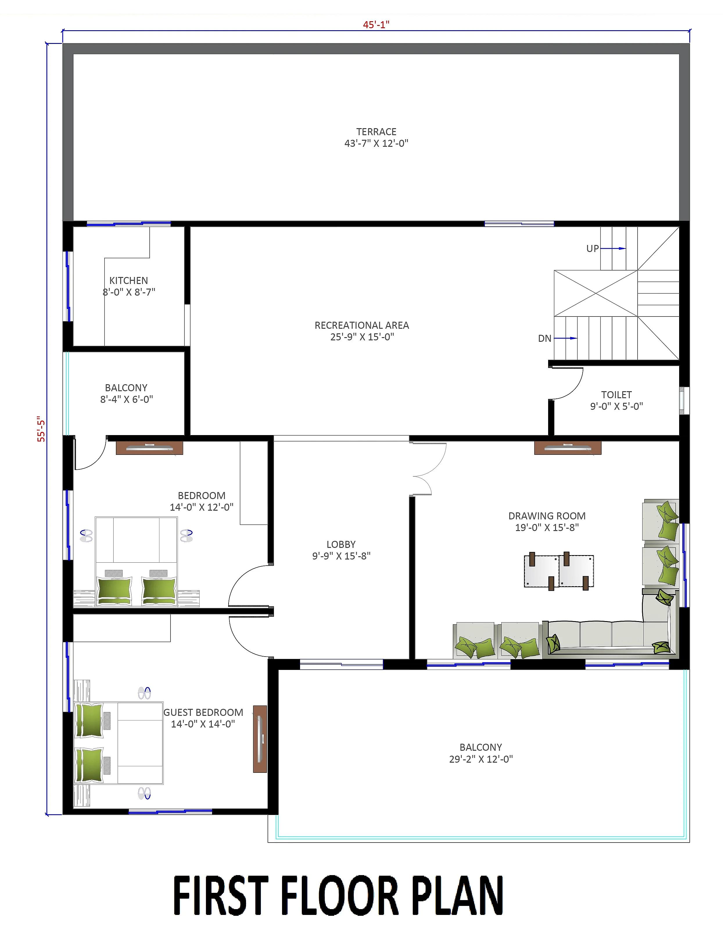 45X55 House Plan- 2475 sq ft Residential House Design at Motihari [BR]