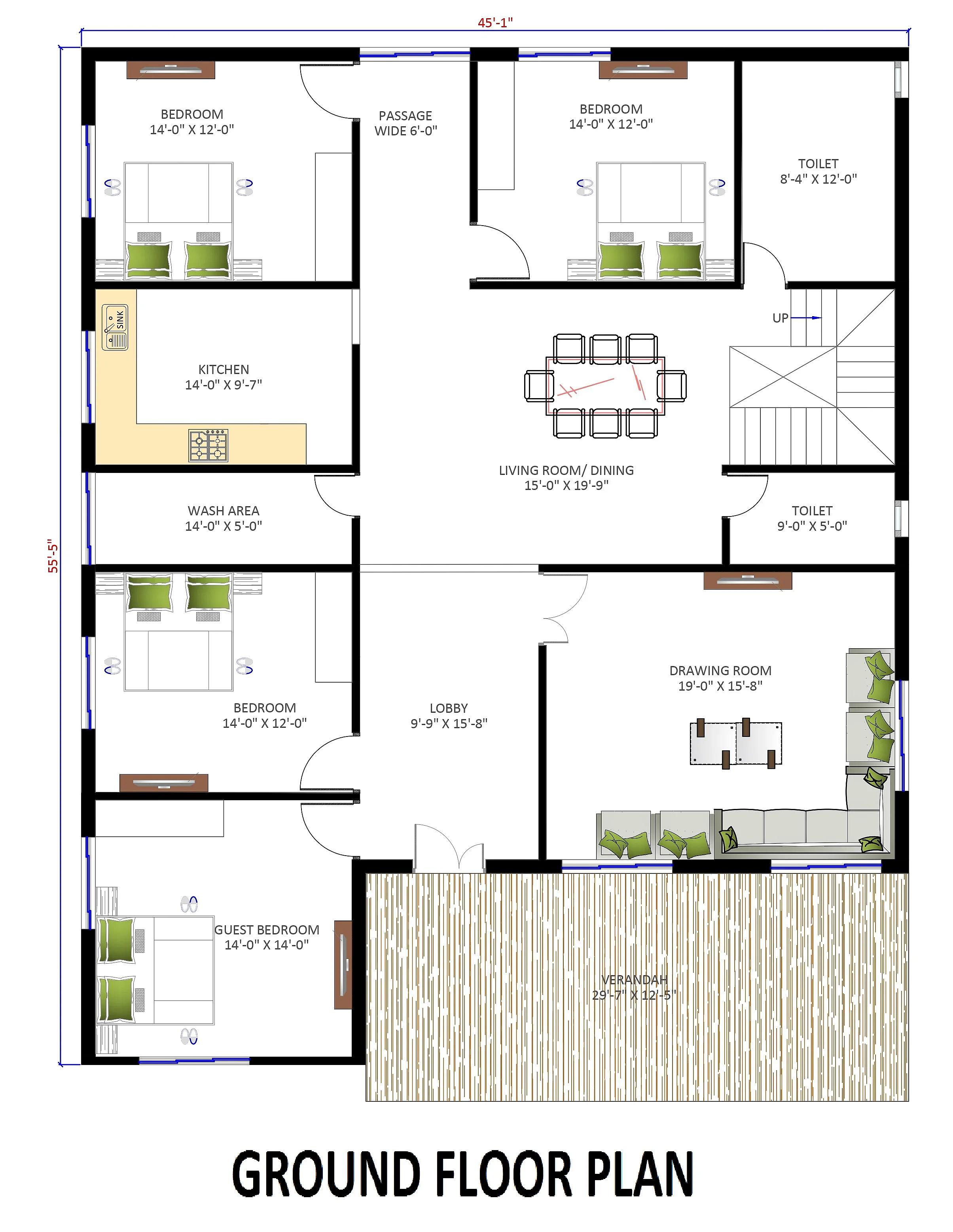 45X55 House Plan- 2475 sq ft Residential House Design at Motihari thumbnail 2 — Project ID 7389