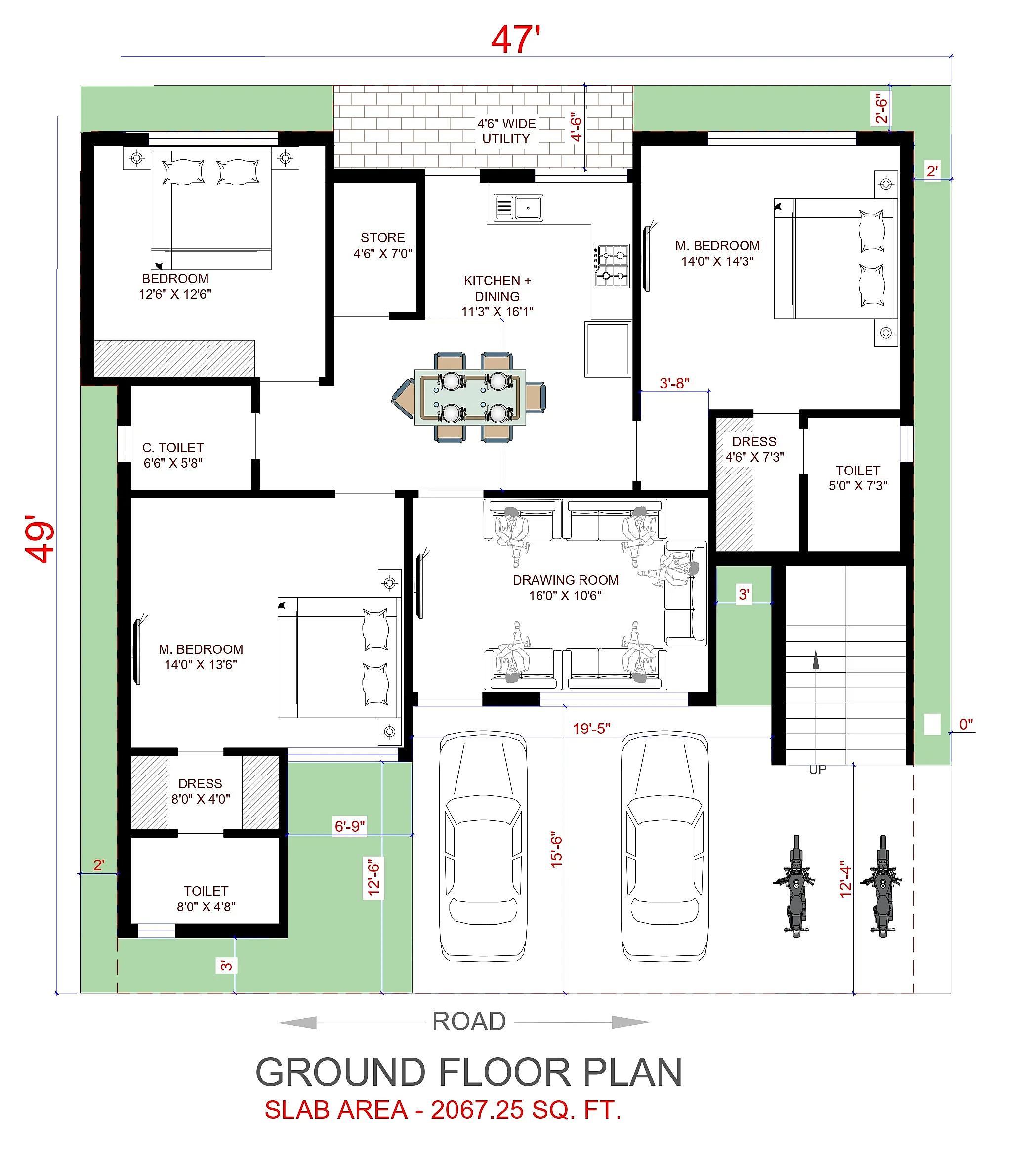 47X50 Residential House with Rental House Plan- 2350 sq ft Residential Cum Commercial House Design at Rourkela thumbnail 3 — Project ID 7391