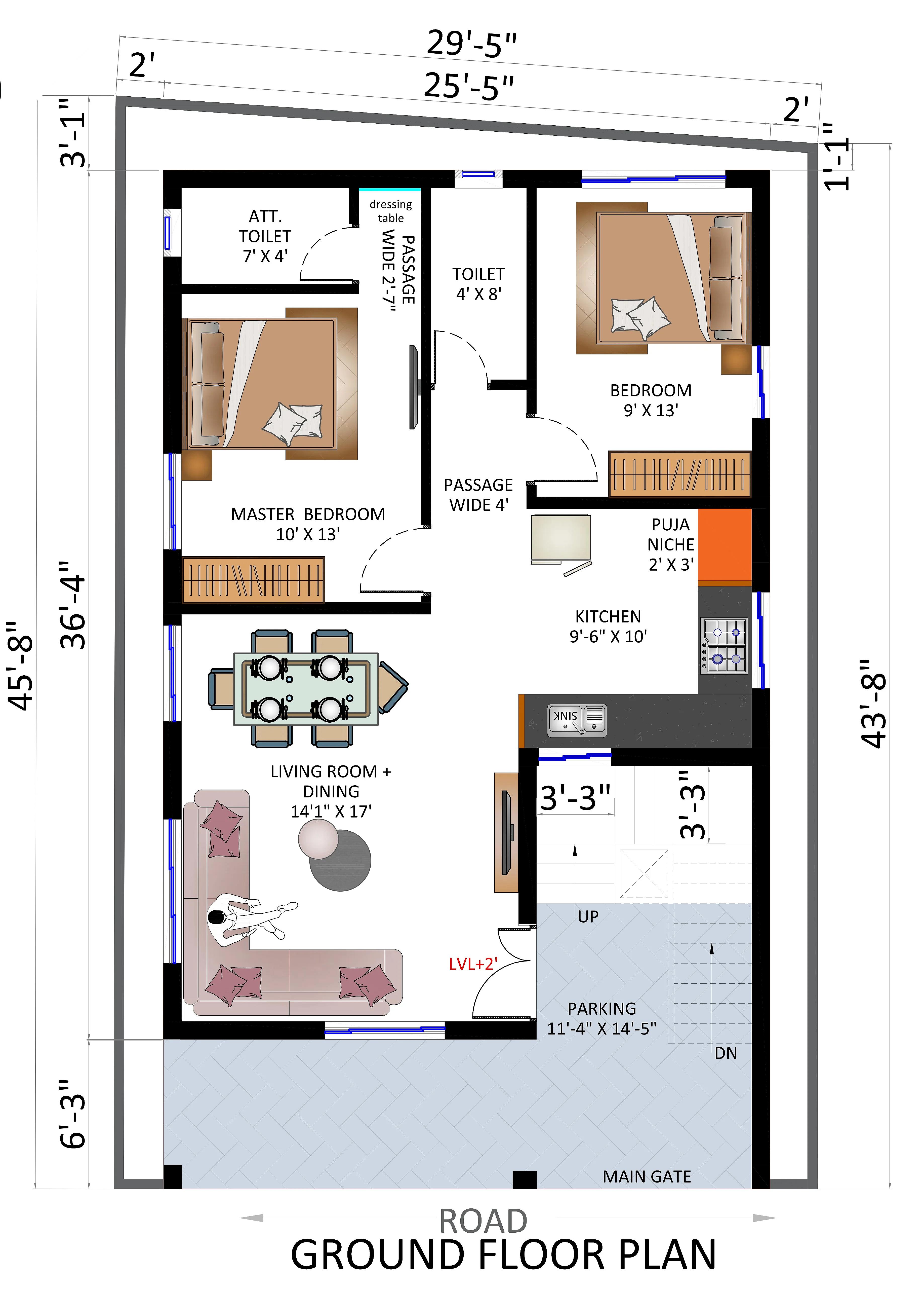 30X46 House Plan- 1380 sq ft Residential Cum Commercial House Design at Hassan thumbnail 2 — Project ID 7392