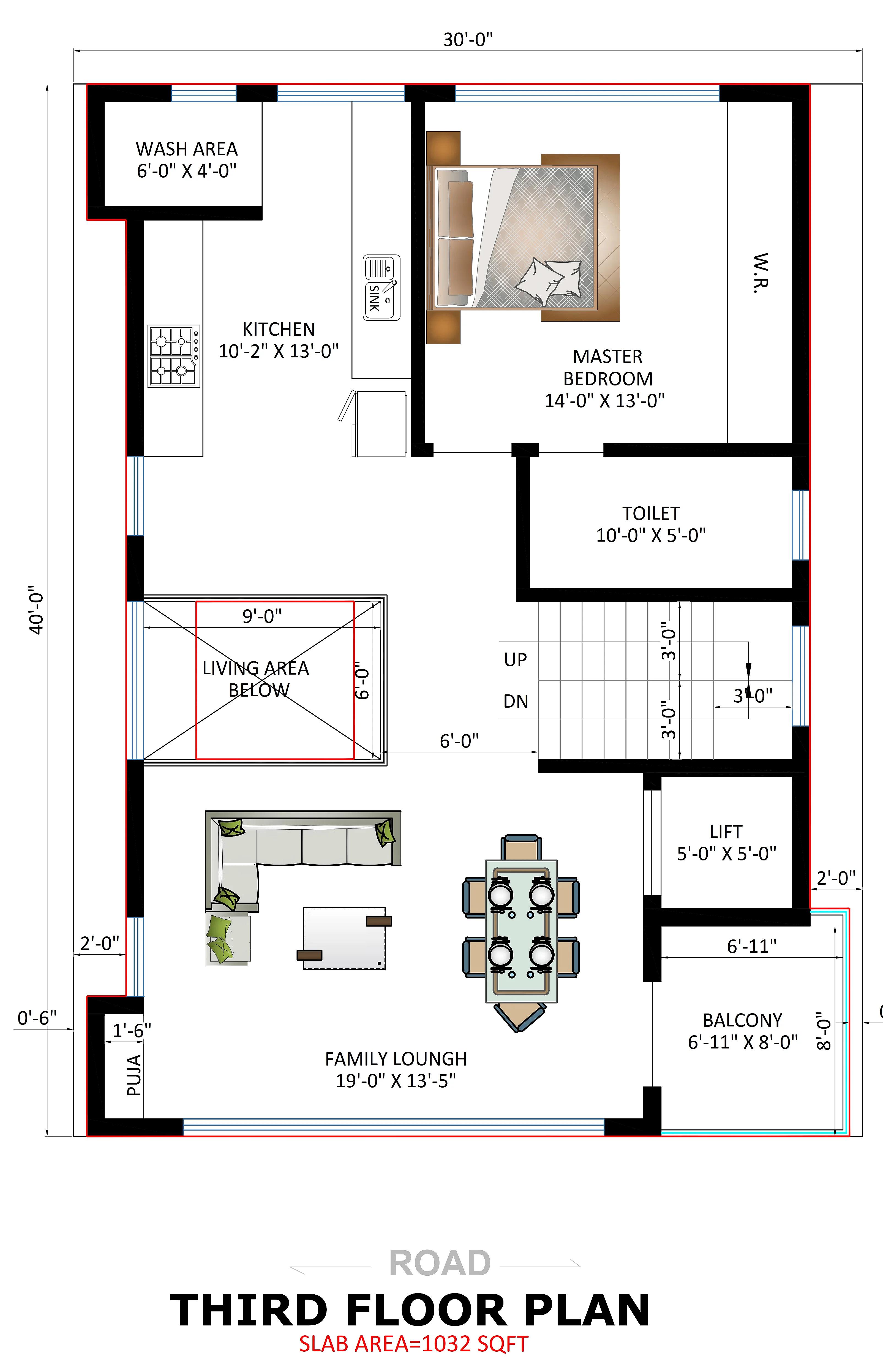 30X40 House Plan- 1200 sq ft Residential Cum Commercial House Design at Bangalore thumbnail 3 — Project ID 7394