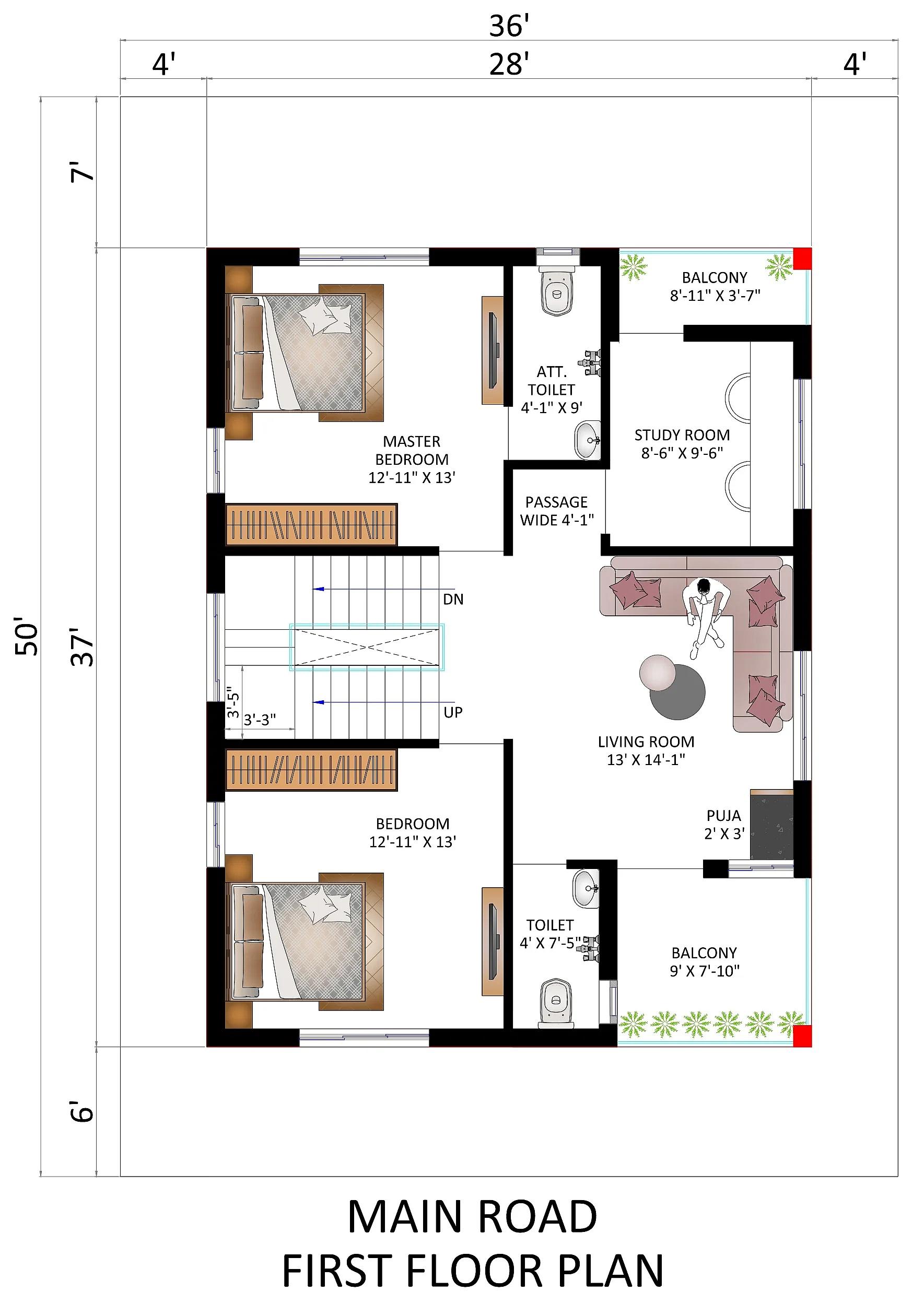 36X50 House plan- 1800 sqft Residential house design At Durgapur thumbnail 4 — Project ID 7399