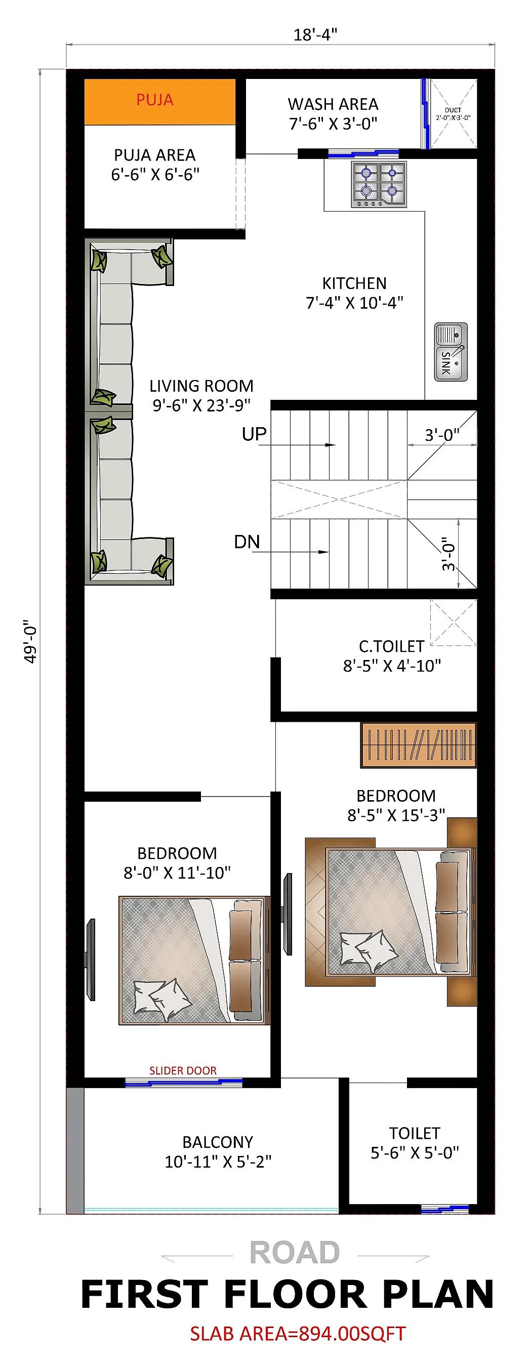 20X50 House plan- 1000 sqft Residential house design At New Delhi thumbnail 2 — Project ID 7419