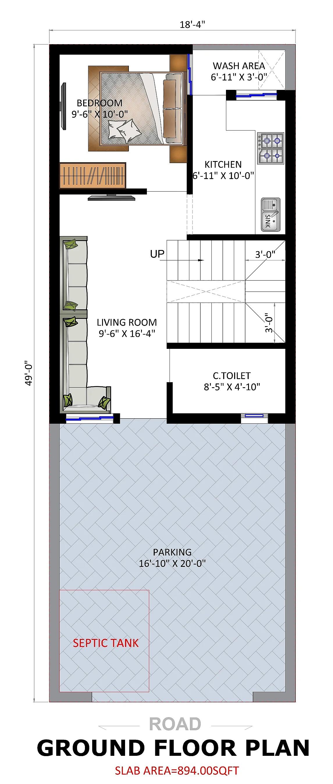 20X50 House plan- 1000 sqft Residential house design At New Delhi thumbnail 3 — Project ID 7419