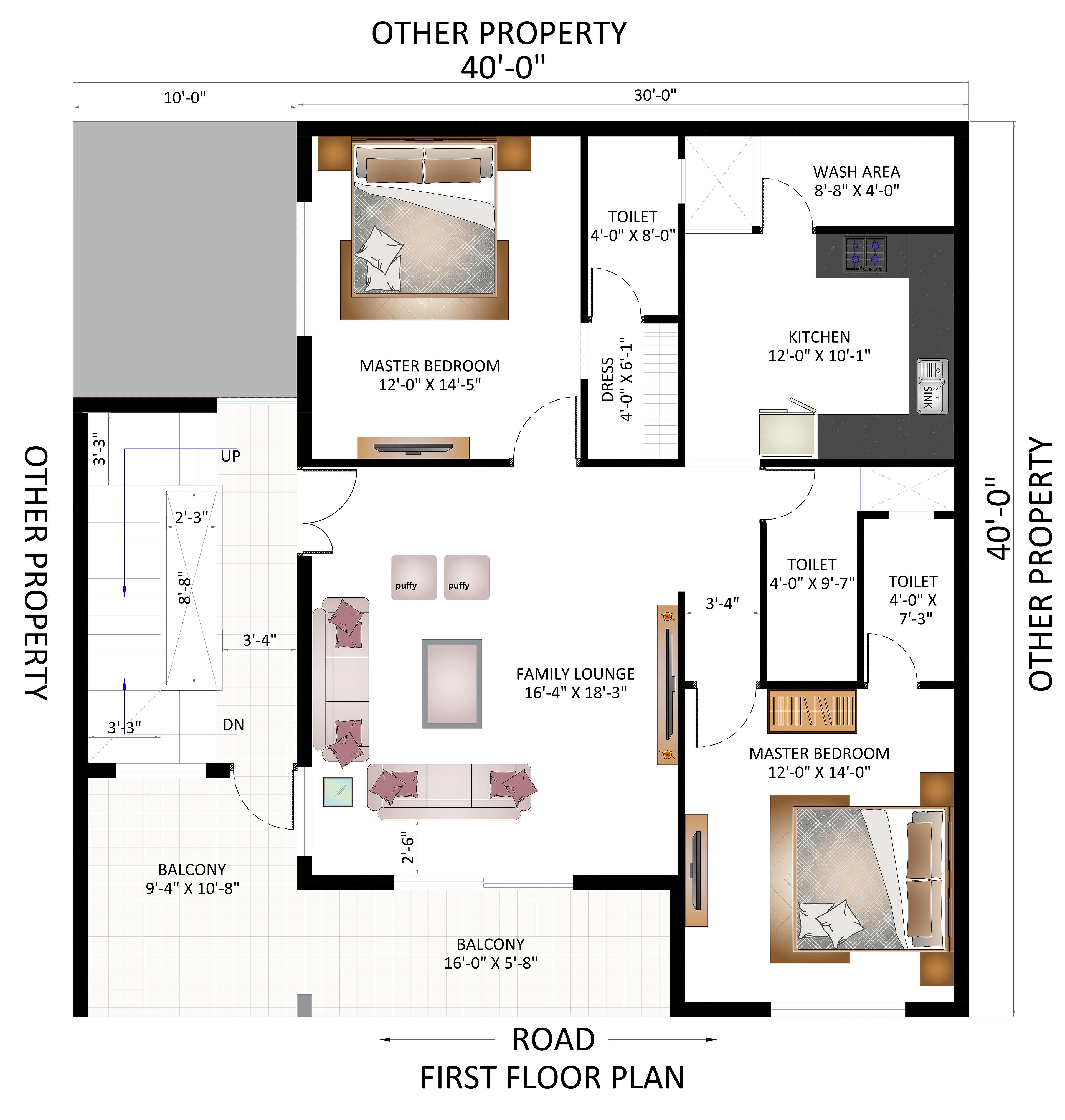 40X40 House Plan- 1600 sq ft Residential House Design at Raipur — photo 2 — Project ID 7425