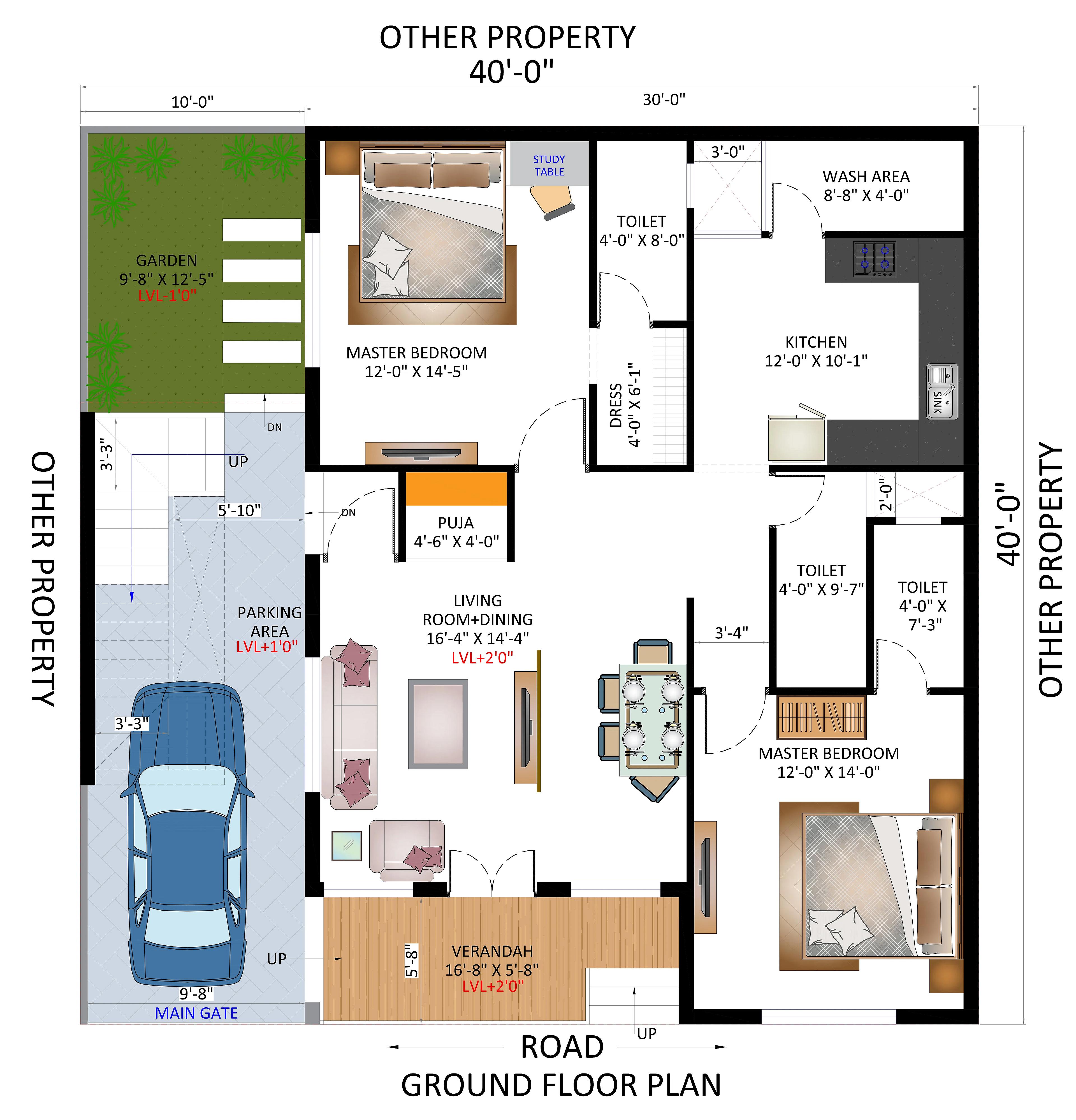 40X40 House Plan- 1600 sq ft Residential House Design at Raipur thumbnail 3 — Project ID 7425