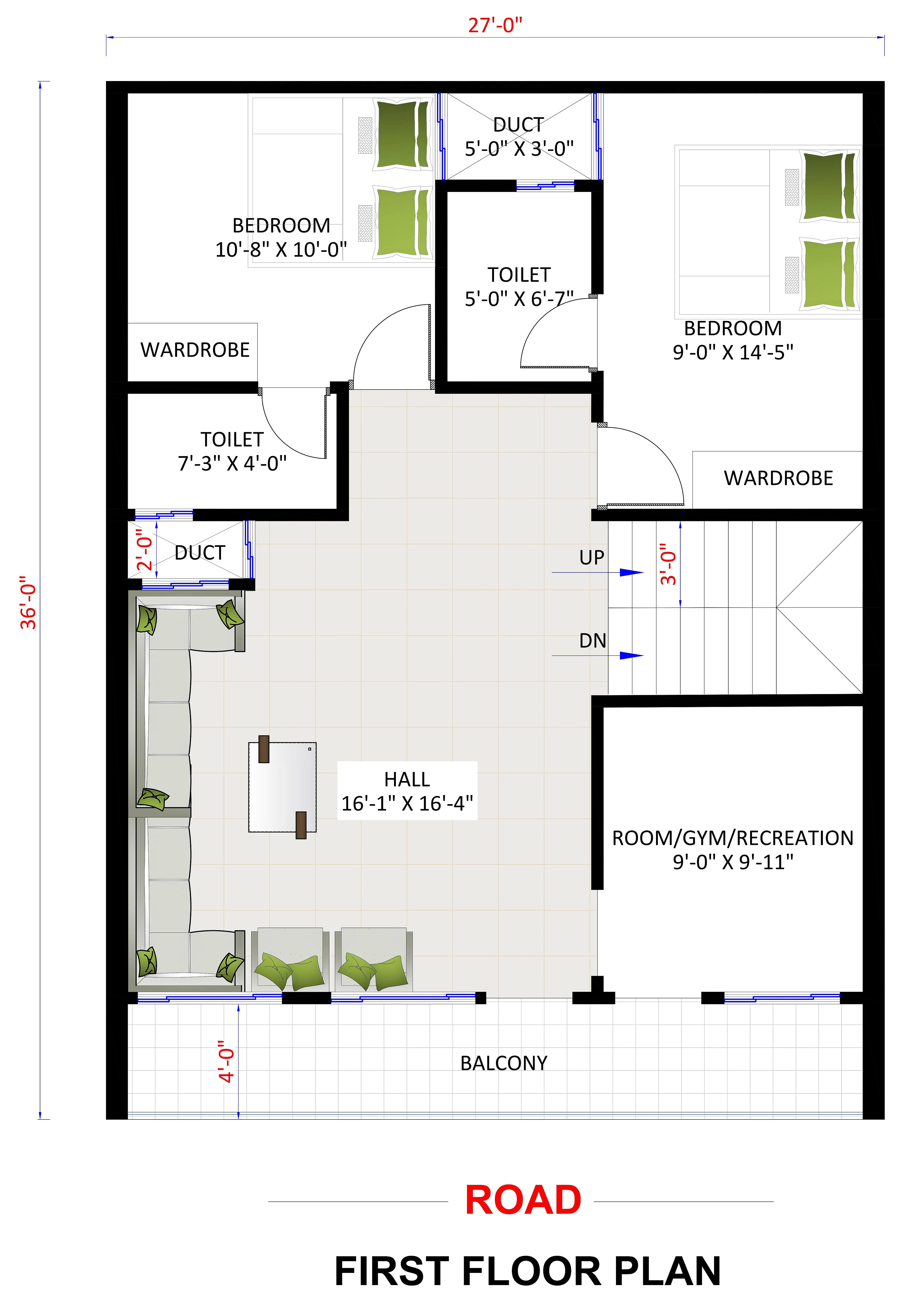 27X36 House With Shop plan- 972 sqft Residential Cum Commercial house design At Perambalur [TN]
