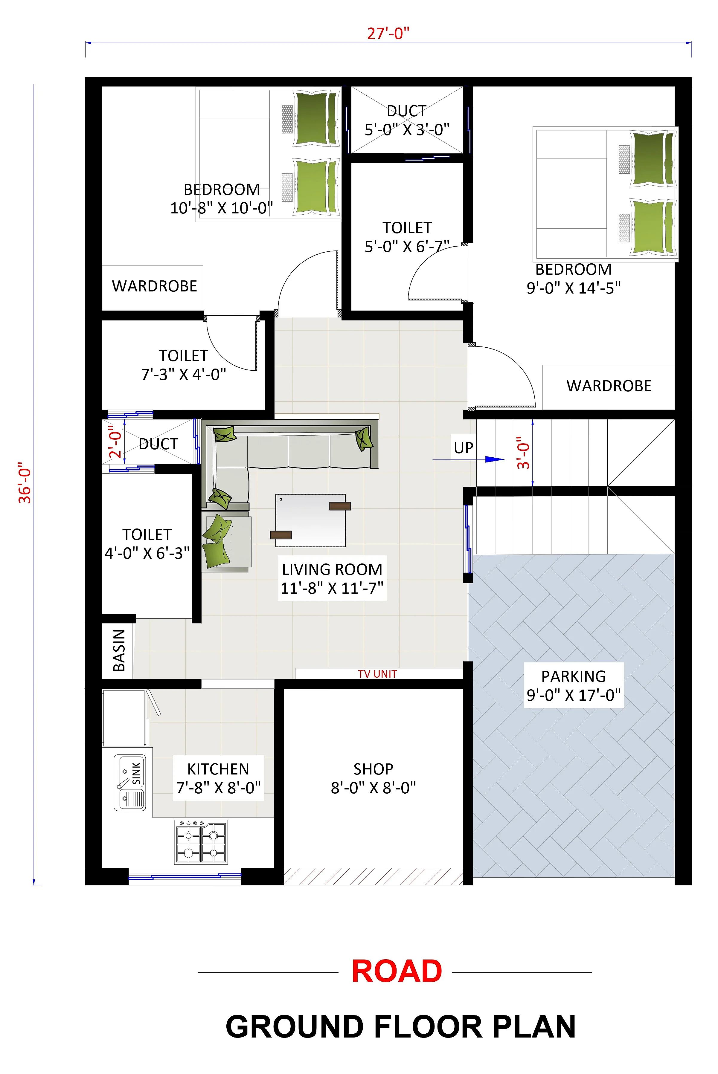 27X36 House With Shop plan- 972 sqft Residential Cum Commercial house design At Perambalur thumbnail 2 — Project ID 7428