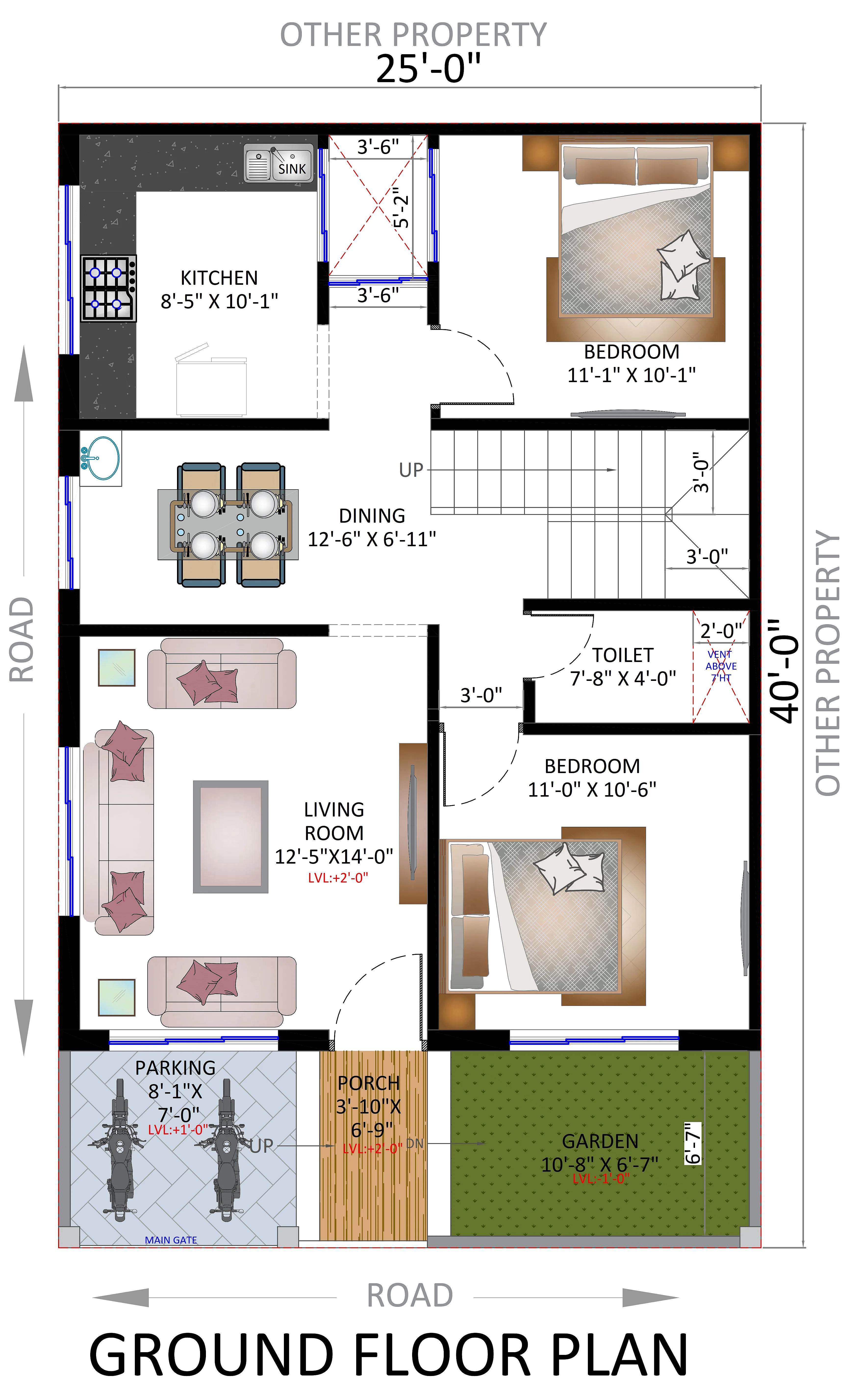 25X40 House plan- 1000 sqft Residential house design At Jhajjar [HR]