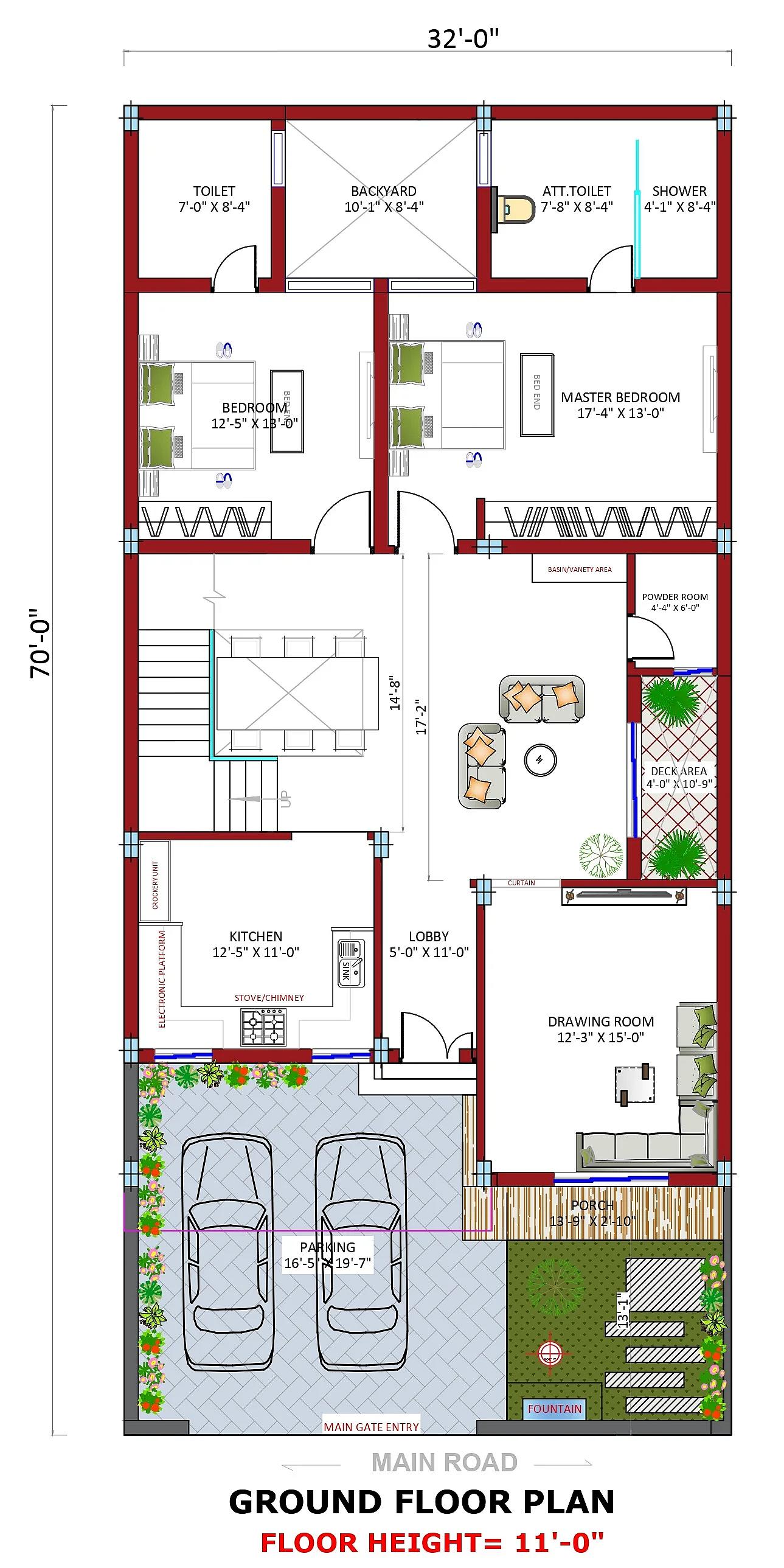 32X70 House plan- 2240 sqft Residential house design At Batala thumbnail 3 — Project ID 7458