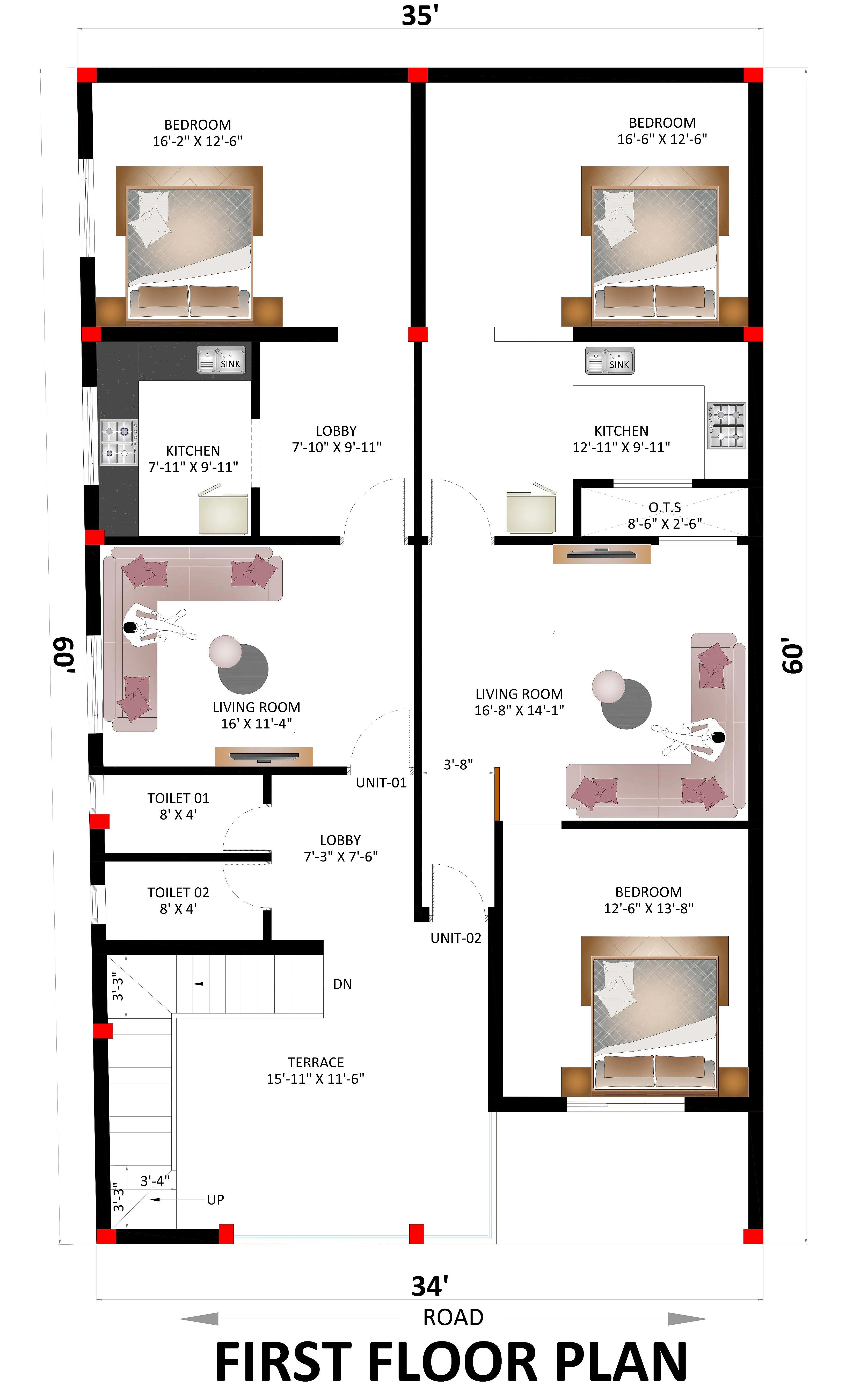 35X60 Residential House with Rental House plan- 2100 sqft Residential house design At Kanpur thumbnail 2 — Project ID 7463