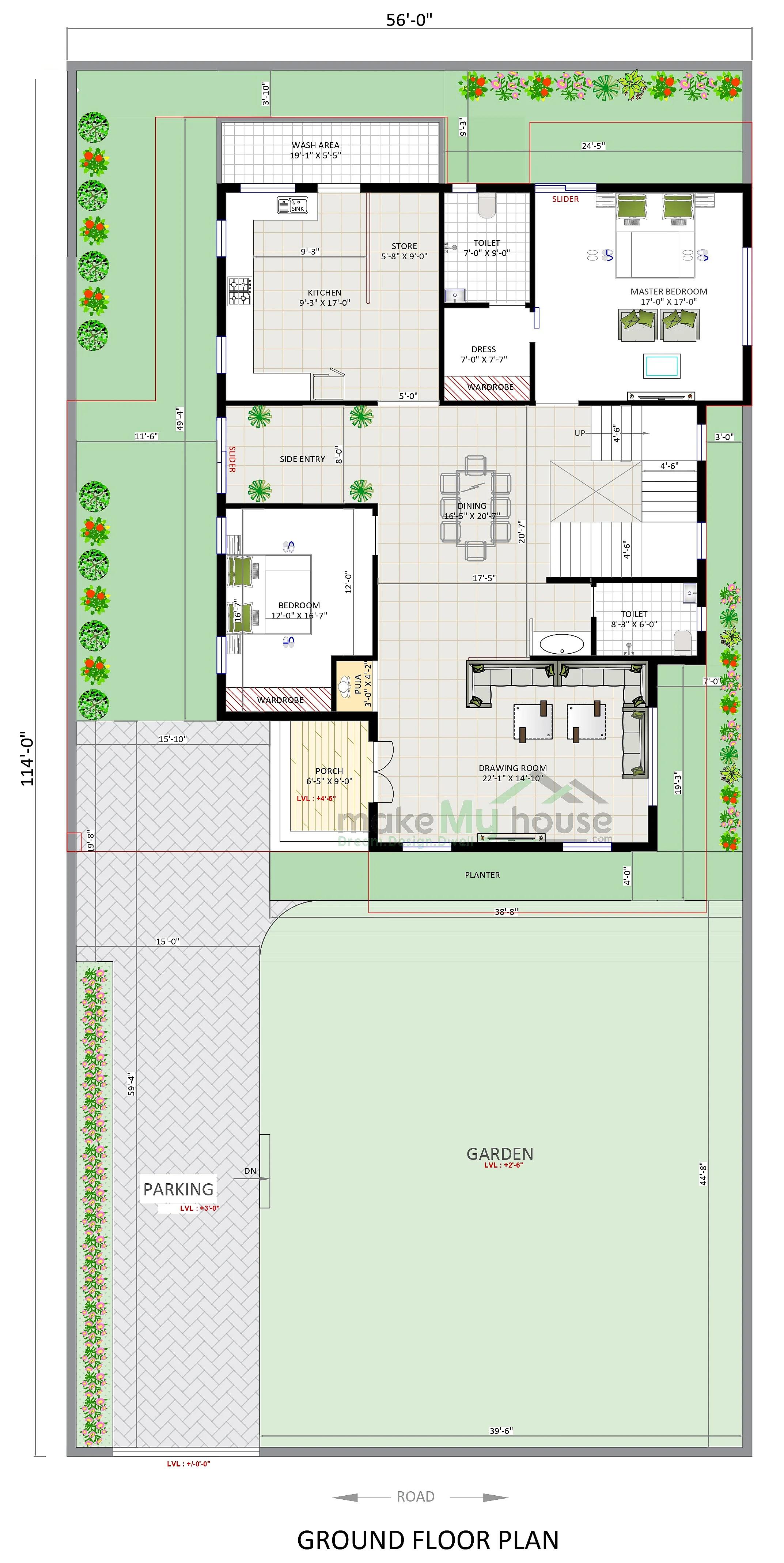 56X114 House plan- 6384 sqft Residential house design At Jaipur thumbnail 4 — Project ID 7467