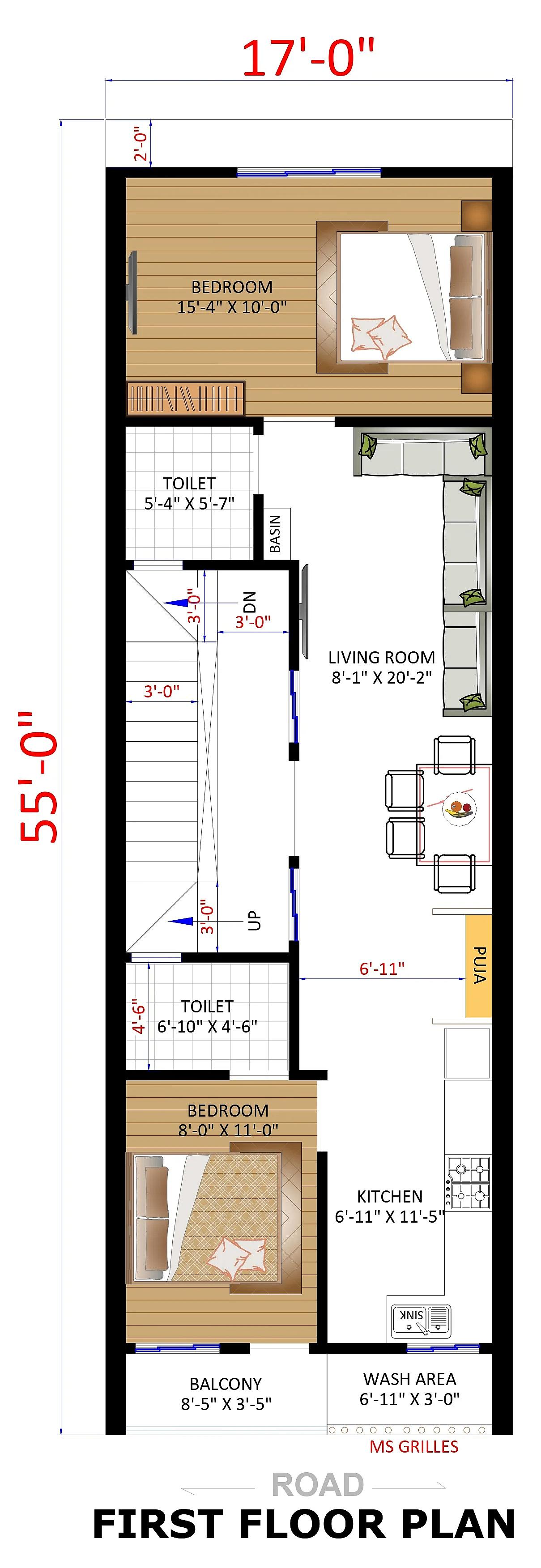 17X55 Residential House with Rental House plan- 935 sqft Residential Cum Commercial house design At Dumraon thumbnail 2 — Project ID 7469