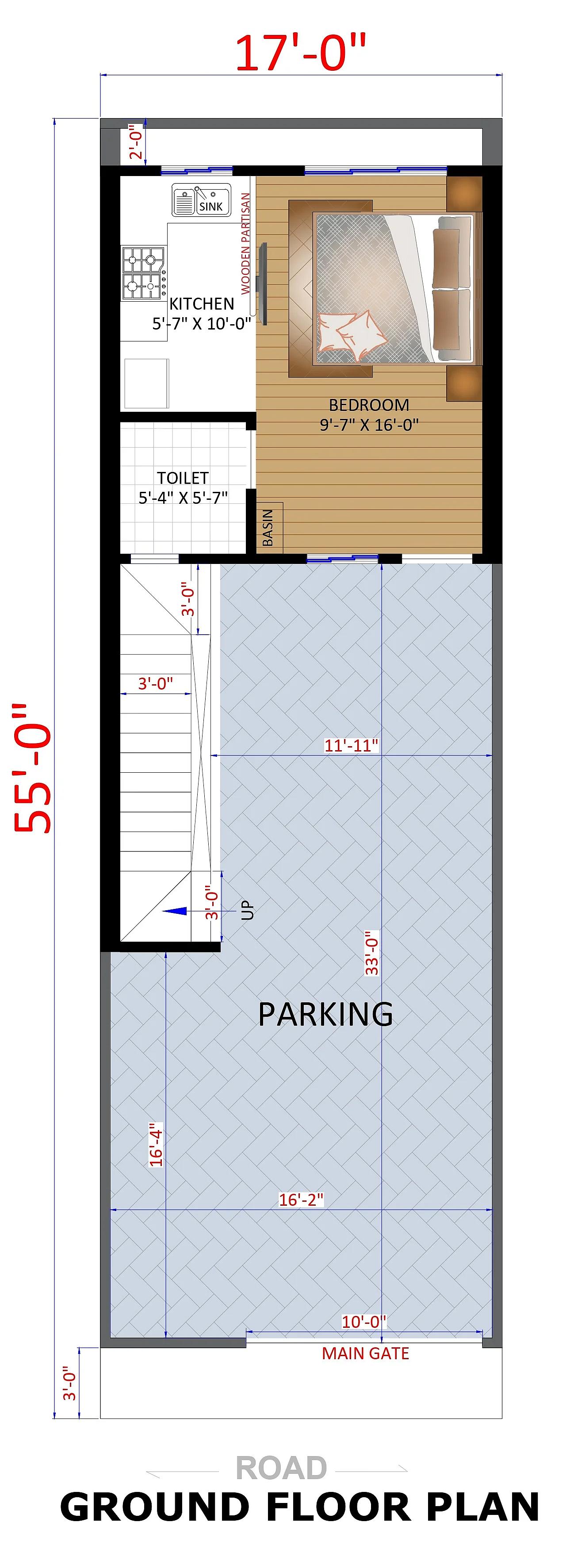 17X55 Residential House with Rental House plan- 935 sqft Residential Cum Commercial house design At Dumraon thumbnail 3 — Project ID 7469