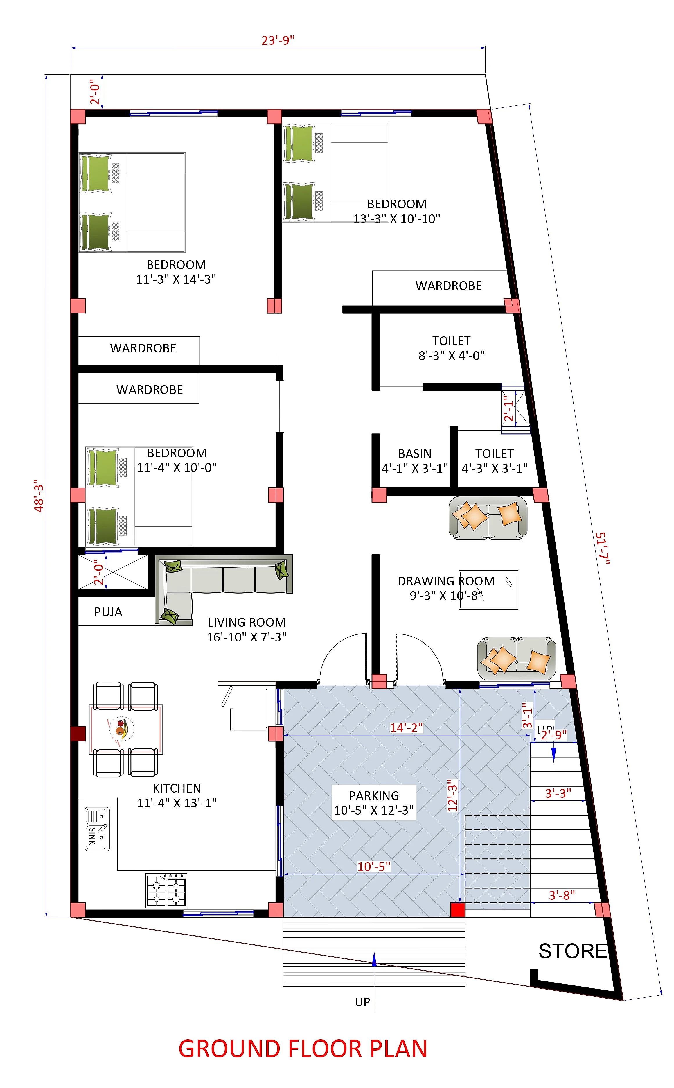 24X50 House plan- 1200 sqft Residential house design At Bhagalpur thumbnail 3 — Project ID 7472