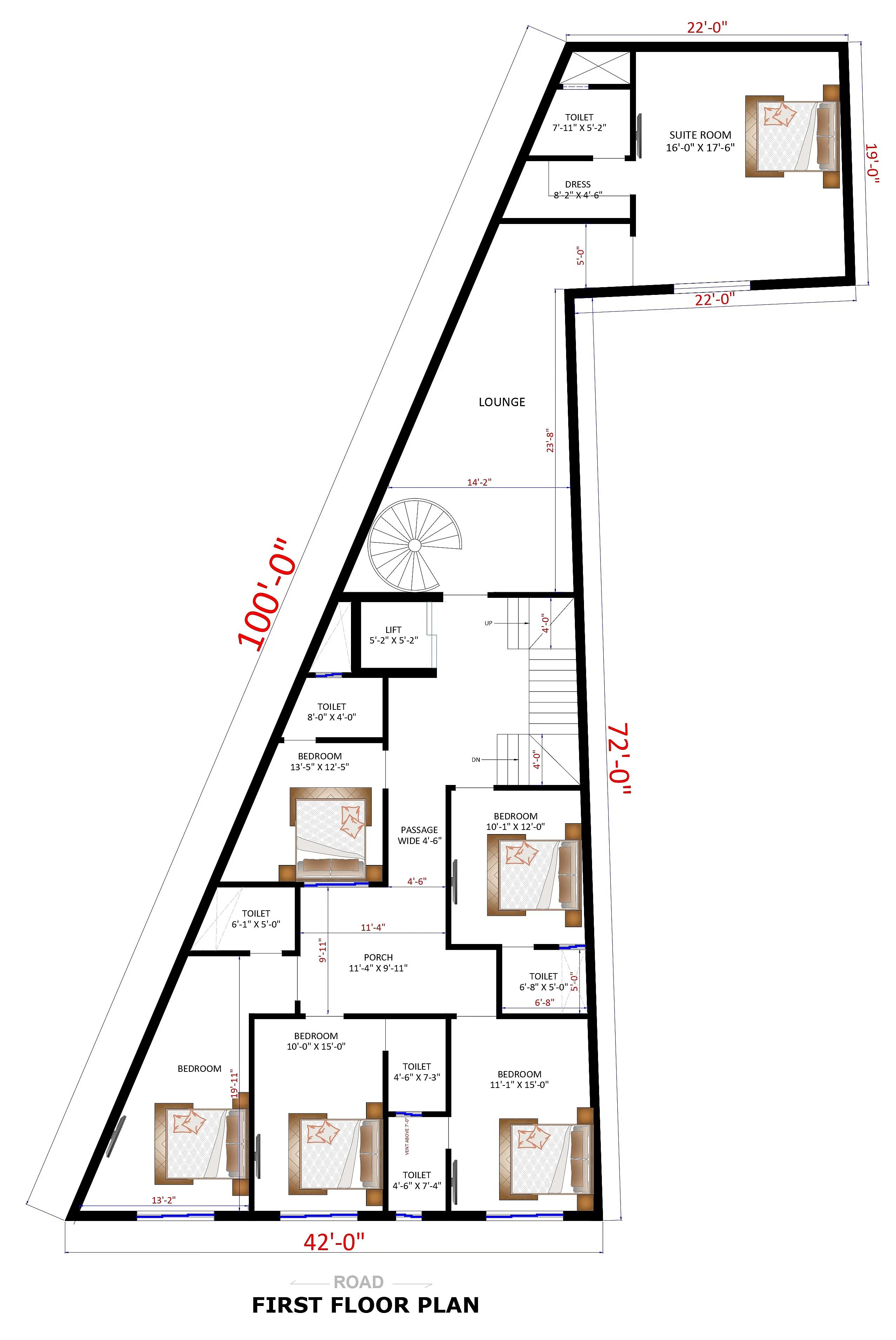 42X92 Hotel plan- 3864 sqft Commercial house design At Chandigarh thumbnail 1 — Project ID 7485