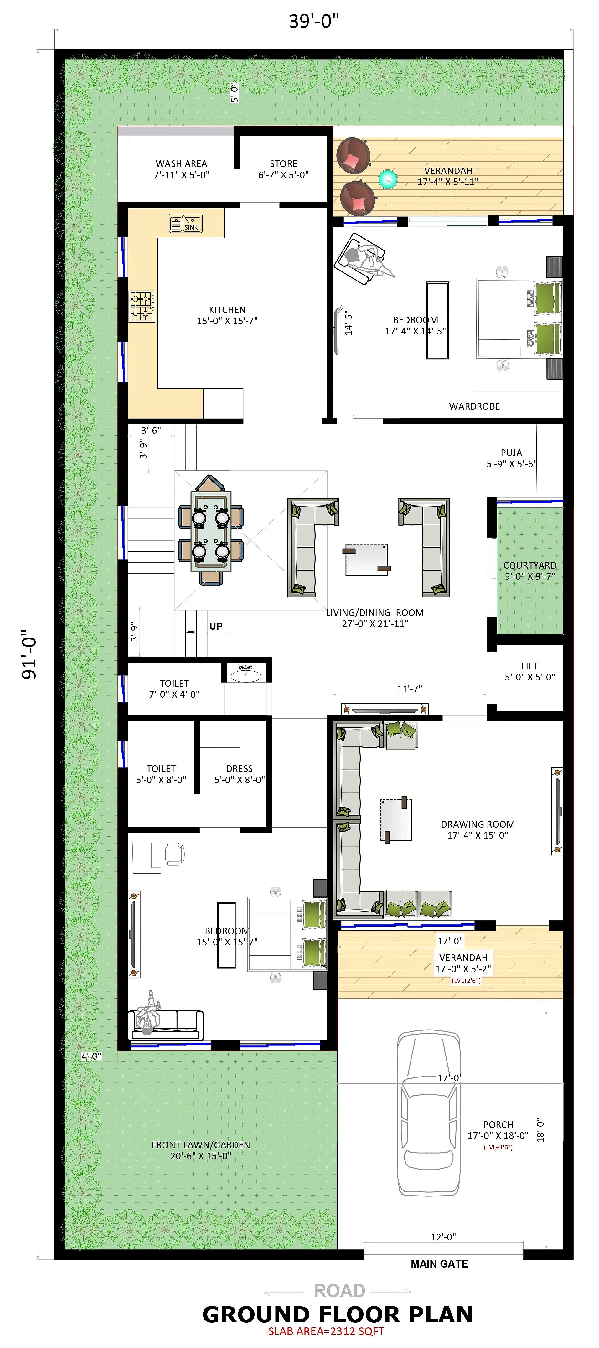 40X90 House plan- 3600 sqft Residential house design At Unjha [GJ]