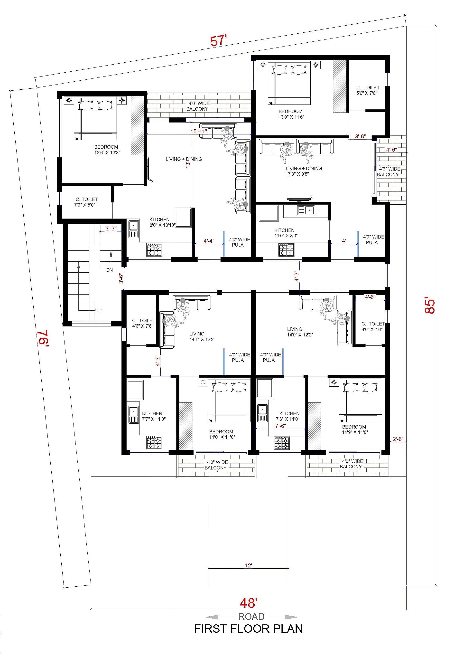 57X85 Shopping complex with rental apartment plan- 4845 sqft Residential Cum Commercial house design At Sanchore [RJ]