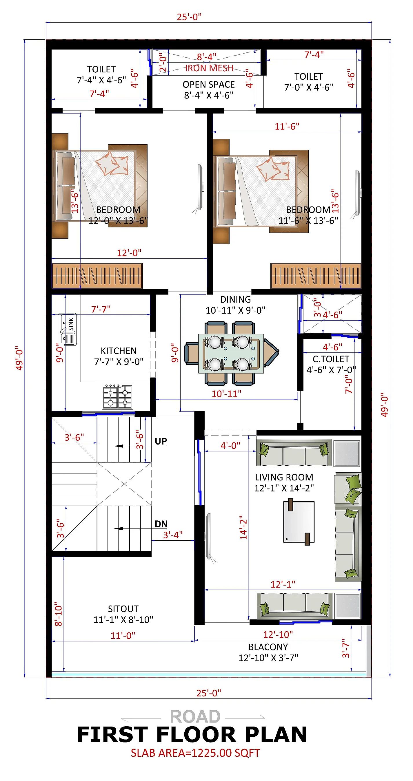 25X50 House plan- 1250 sqft Residential house design At Lucknow thumbnail 2 — Project ID 7488