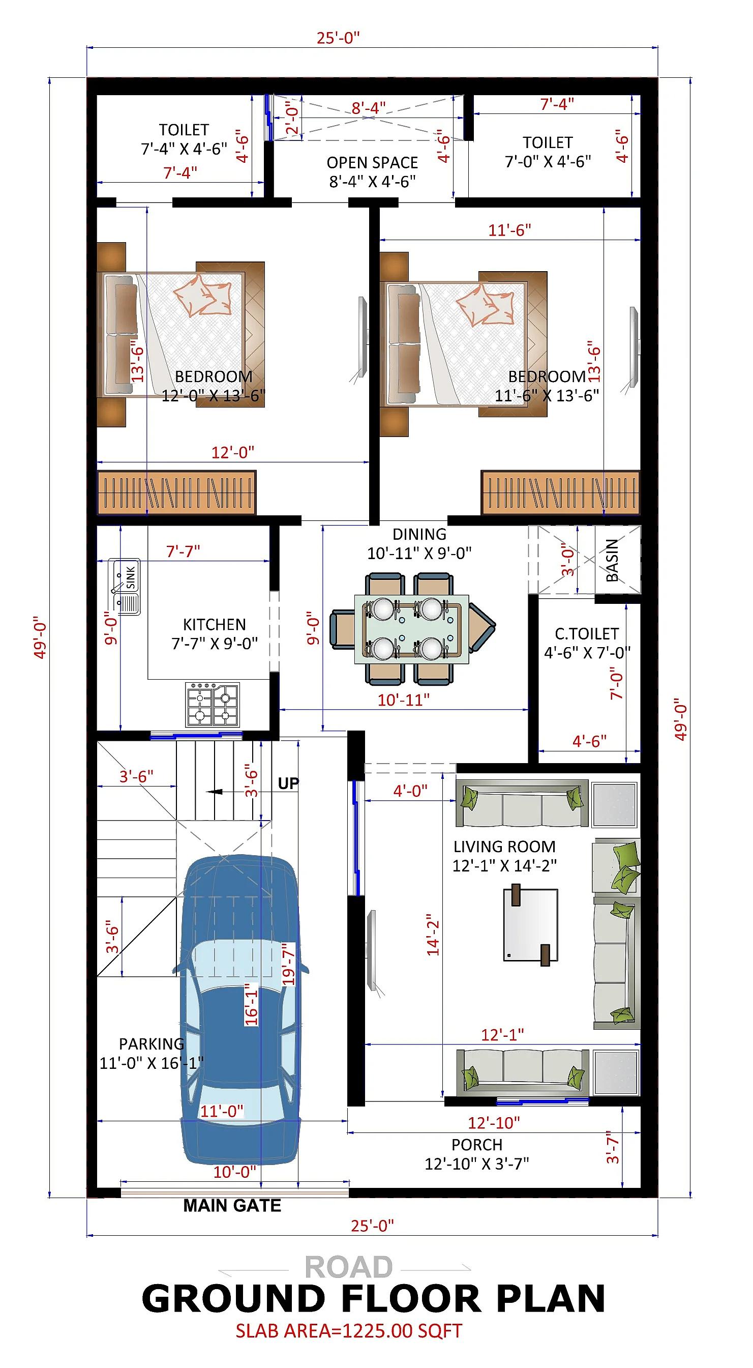 25X50 House plan- 1250 sqft Residential house design At Lucknow thumbnail 3 — Project ID 7488