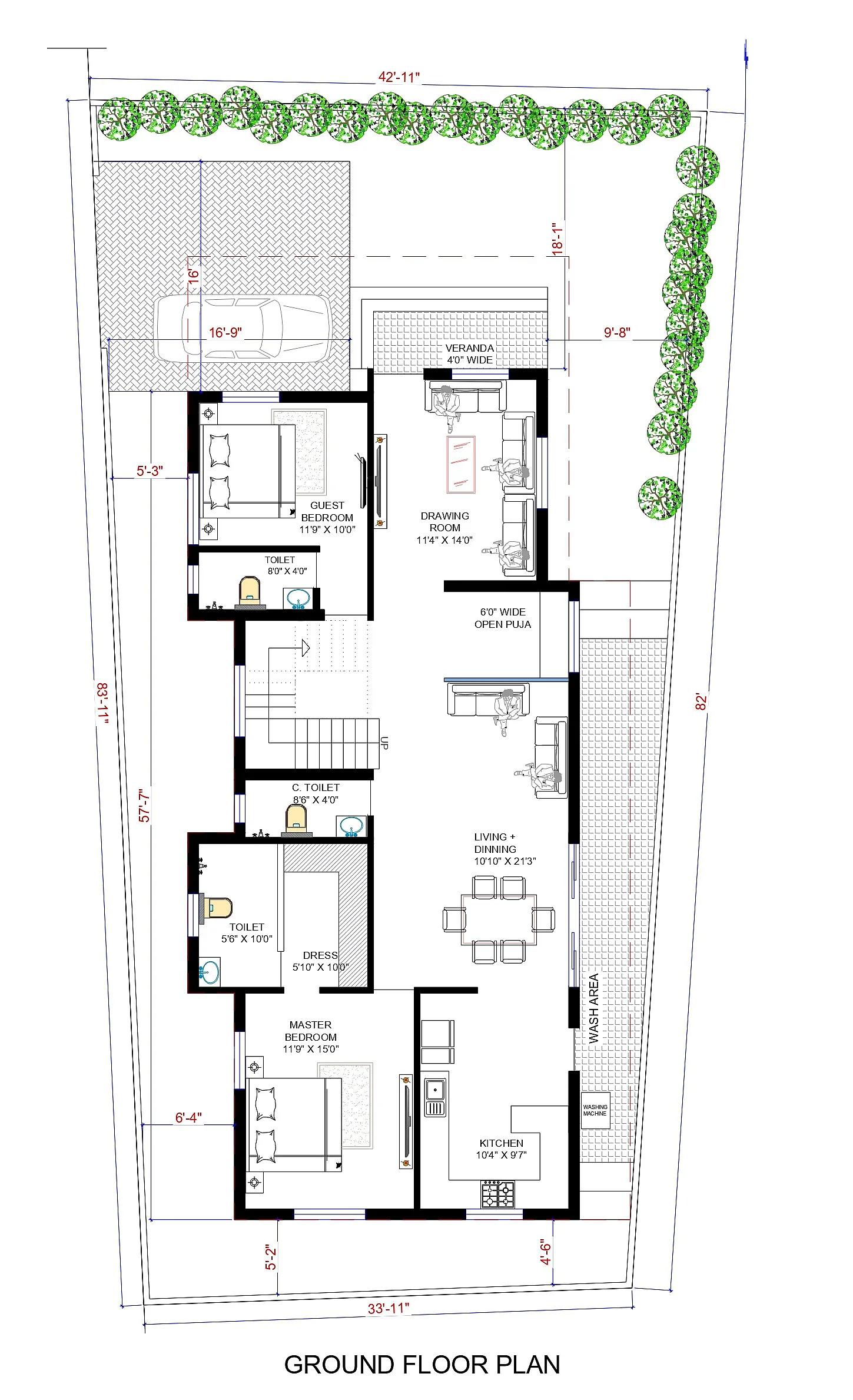 43X82 House plan- 3526 sqft Residential house design At Kharagpur thumbnail 3 — Project ID 7489