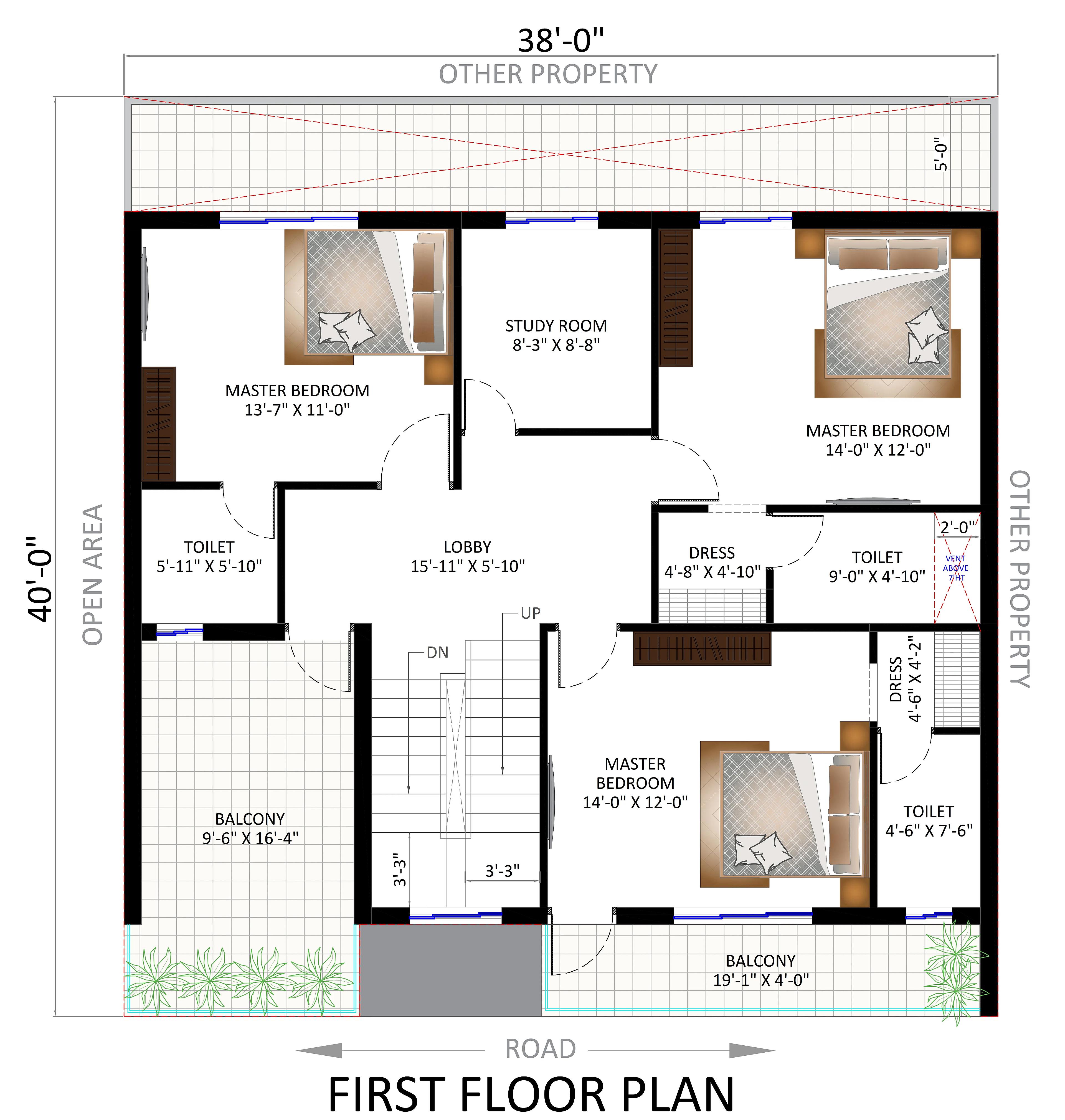 38X40 House plan- 1520 sqft Residential house design At Surat [GJ]