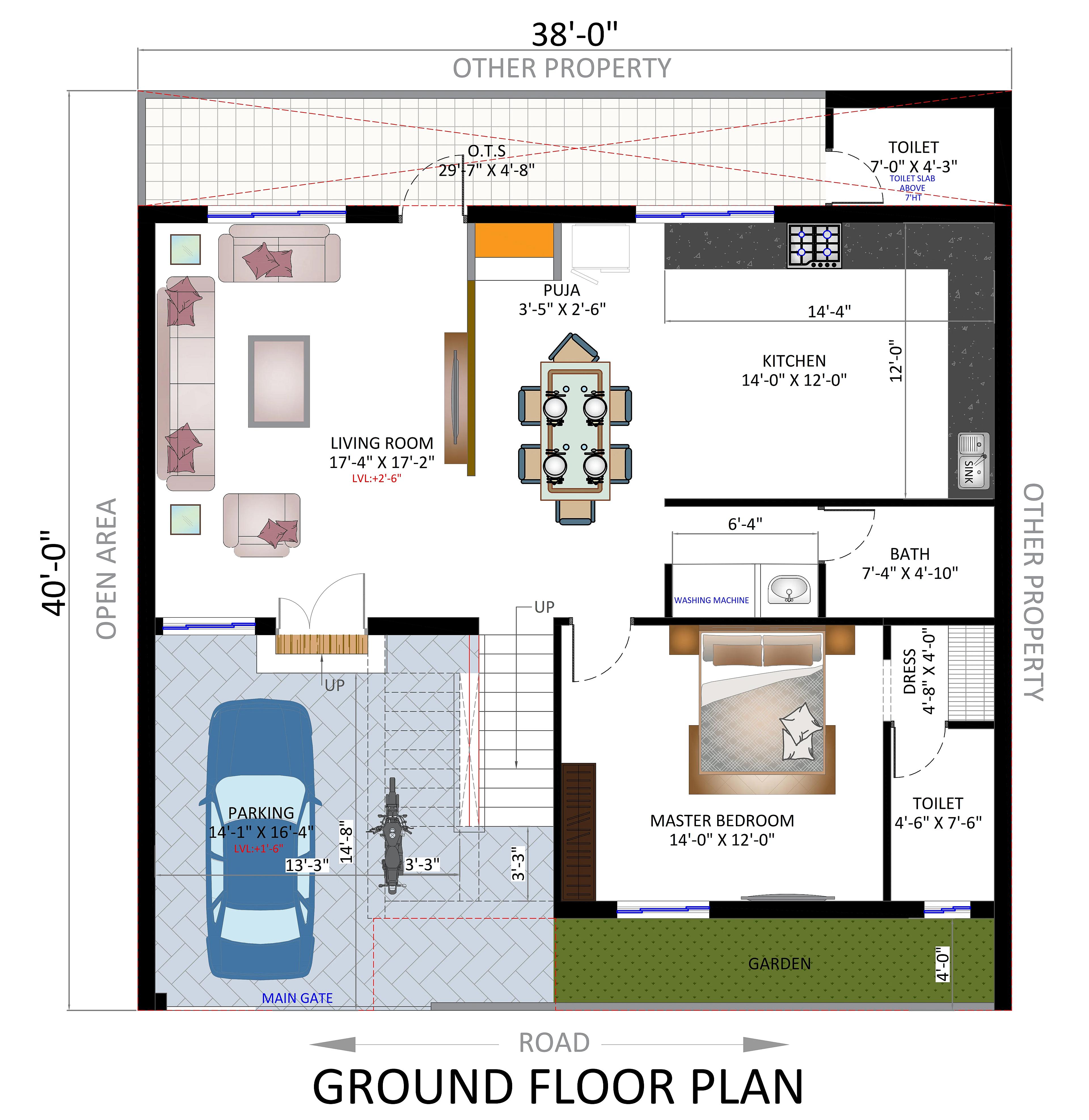 38X40 House plan- 1520 sqft Residential house design At Surat thumbnail 2 — Project ID 7491
