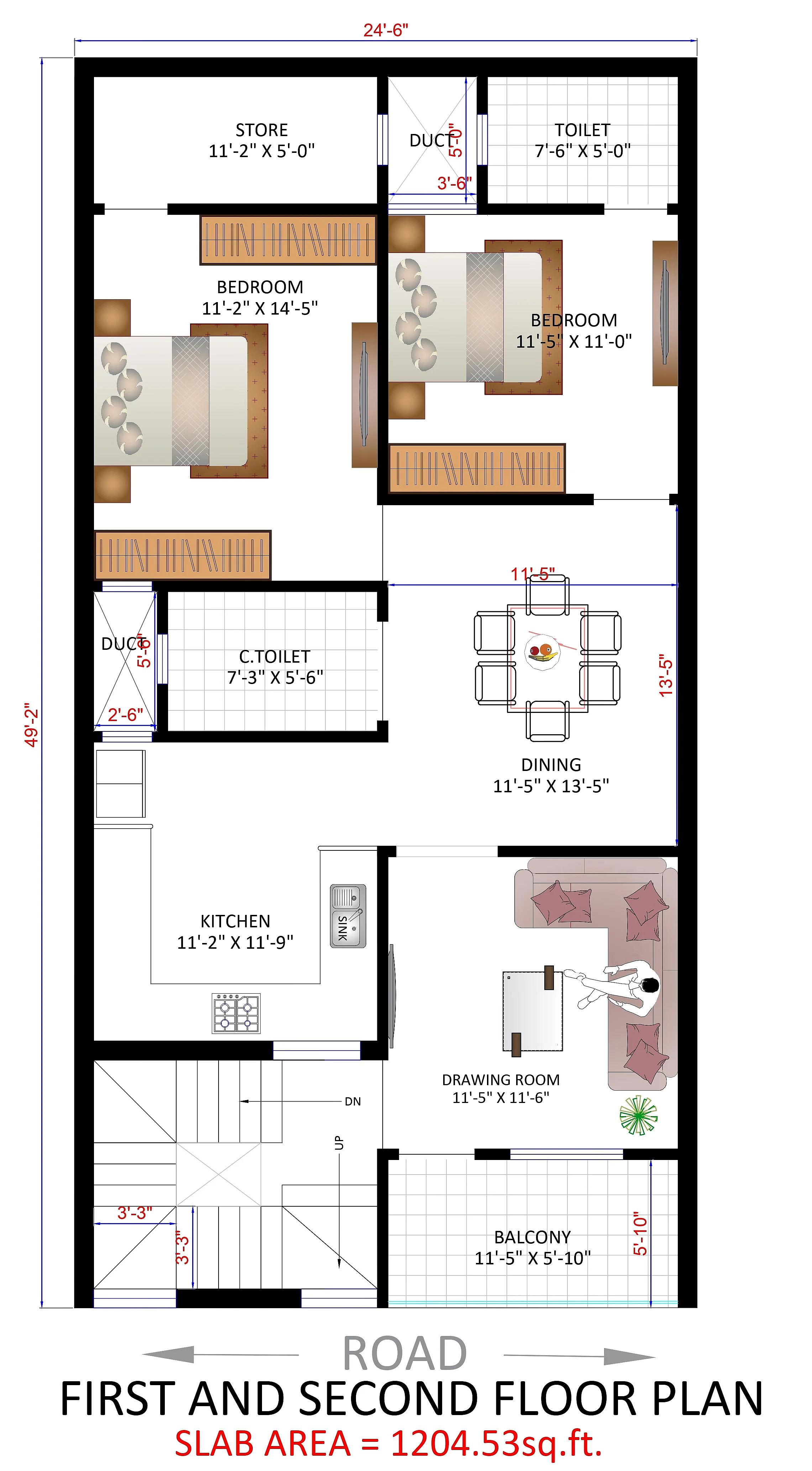 25X50 Rental House with Office plan- 1250 sqft Residential Cum Commercial house design At Lucknow — photo 2 — Project ID 7494