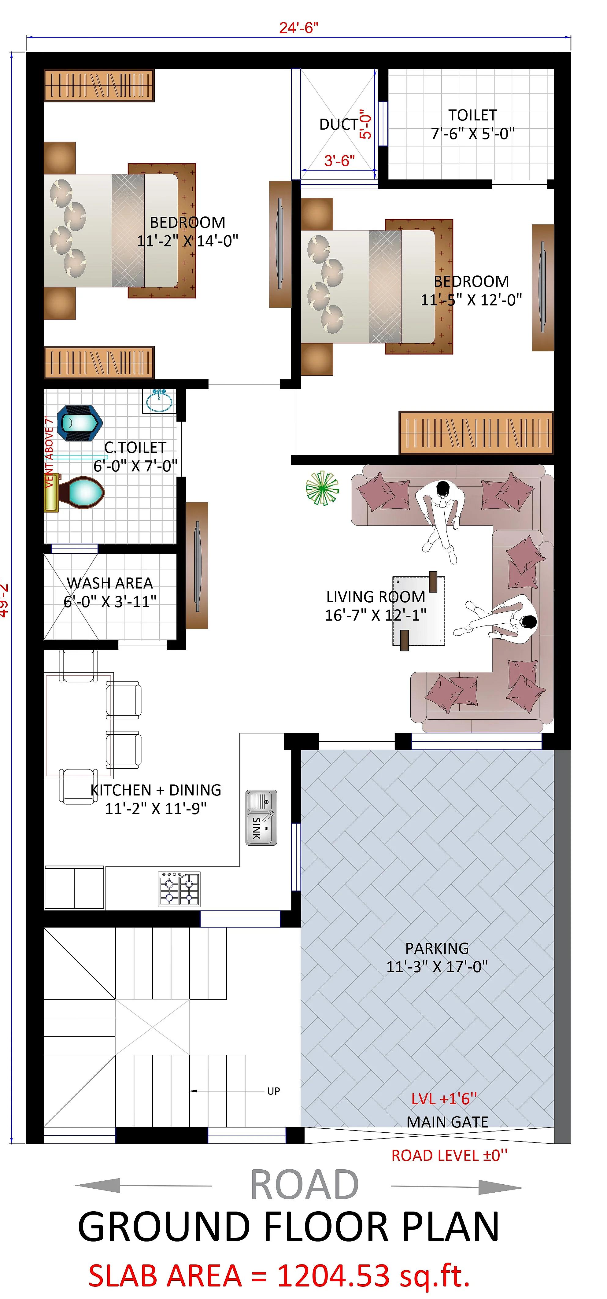 25X50 Rental House with Office plan- 1250 sqft Residential Cum Commercial house design At Lucknow thumbnail 3 — Project ID 7494