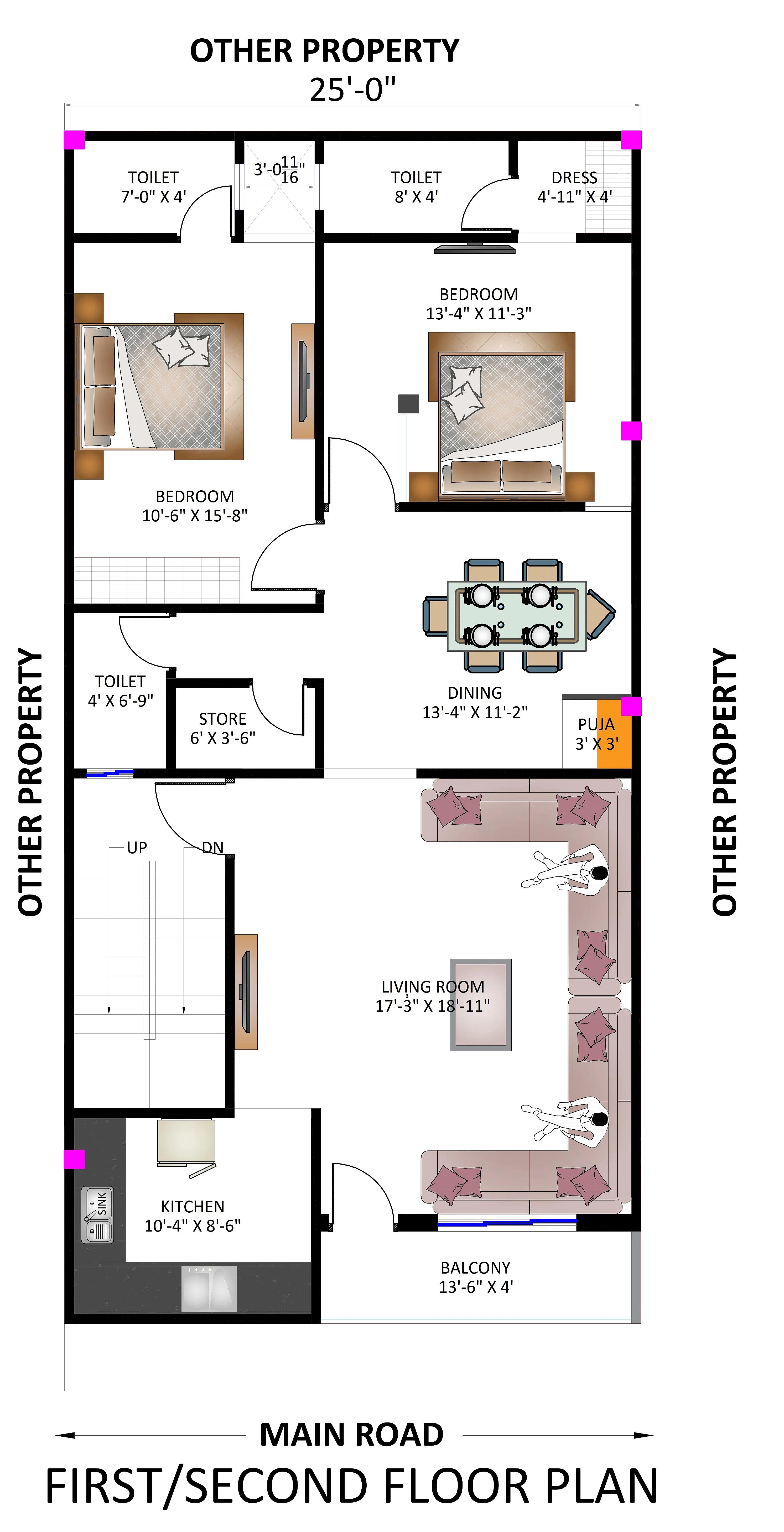 25X55 House plan- 1375 sqft Residential house design At Ghaziabad thumbnail 2 — Project ID 7497