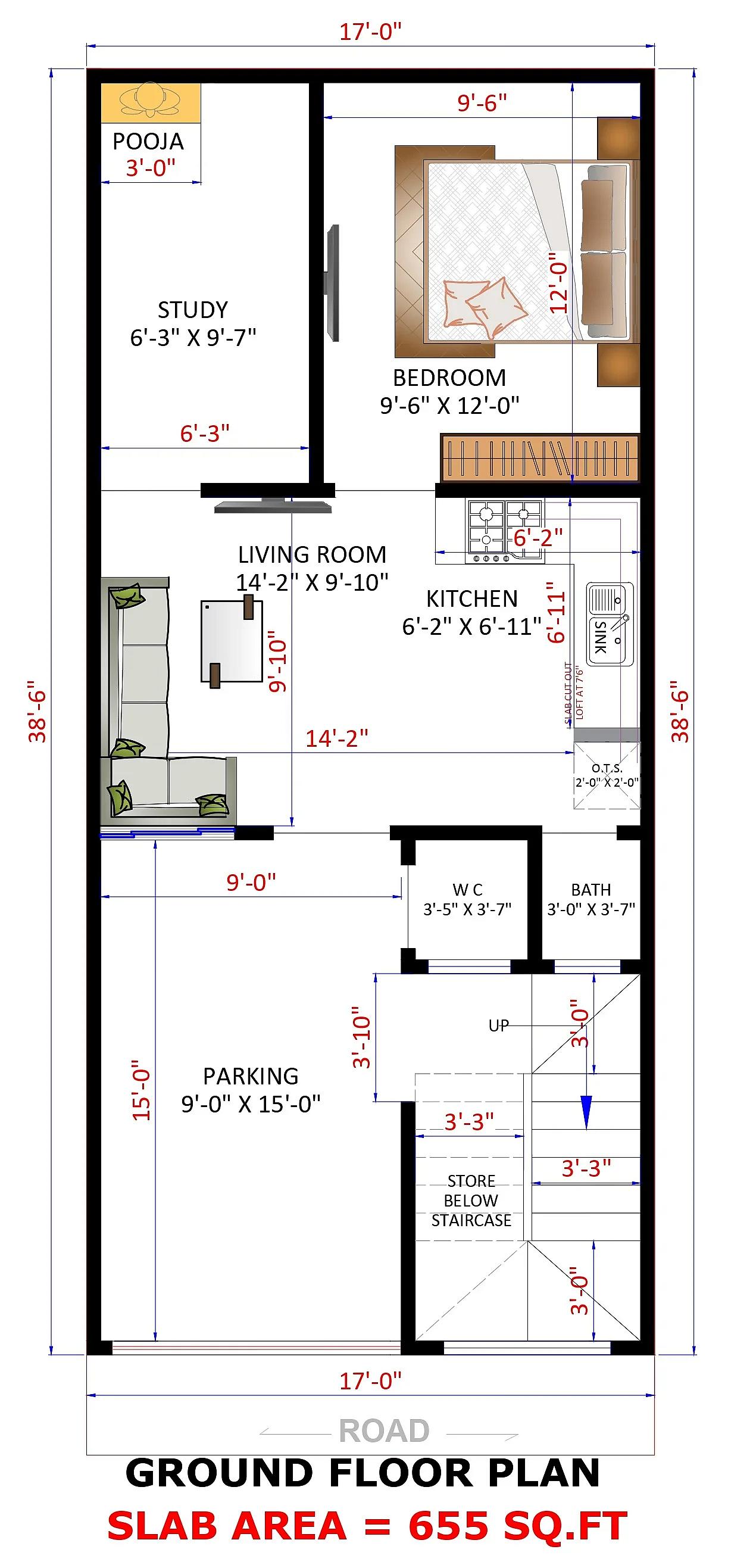 17X40 House plan- 680 sqft Residential house design At NewDelhi thumbnail 3 — Project ID 7499