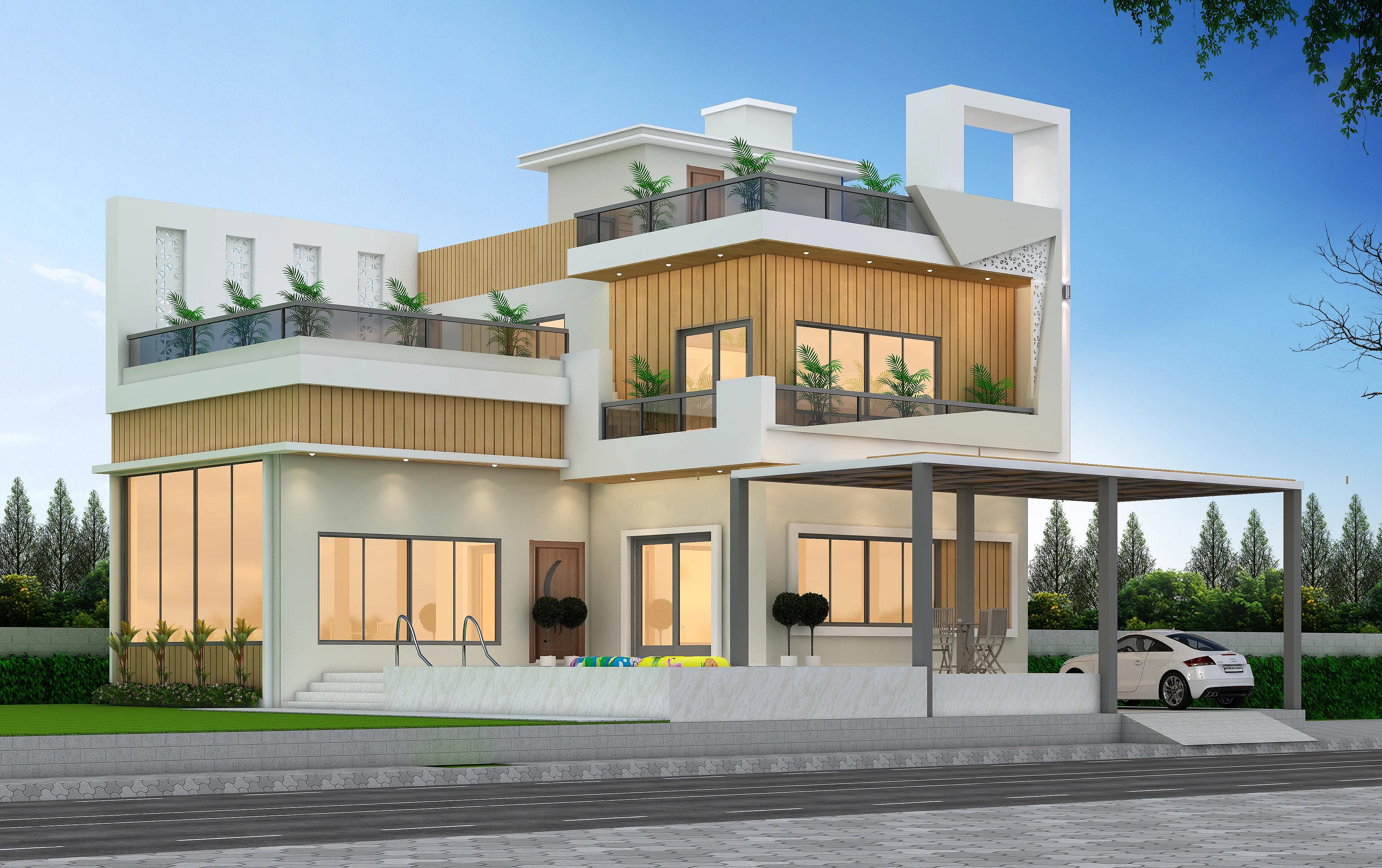 43X54 House with Swimming Pool plan- 2322 sqft Residential house design At Kharwandi [MH]