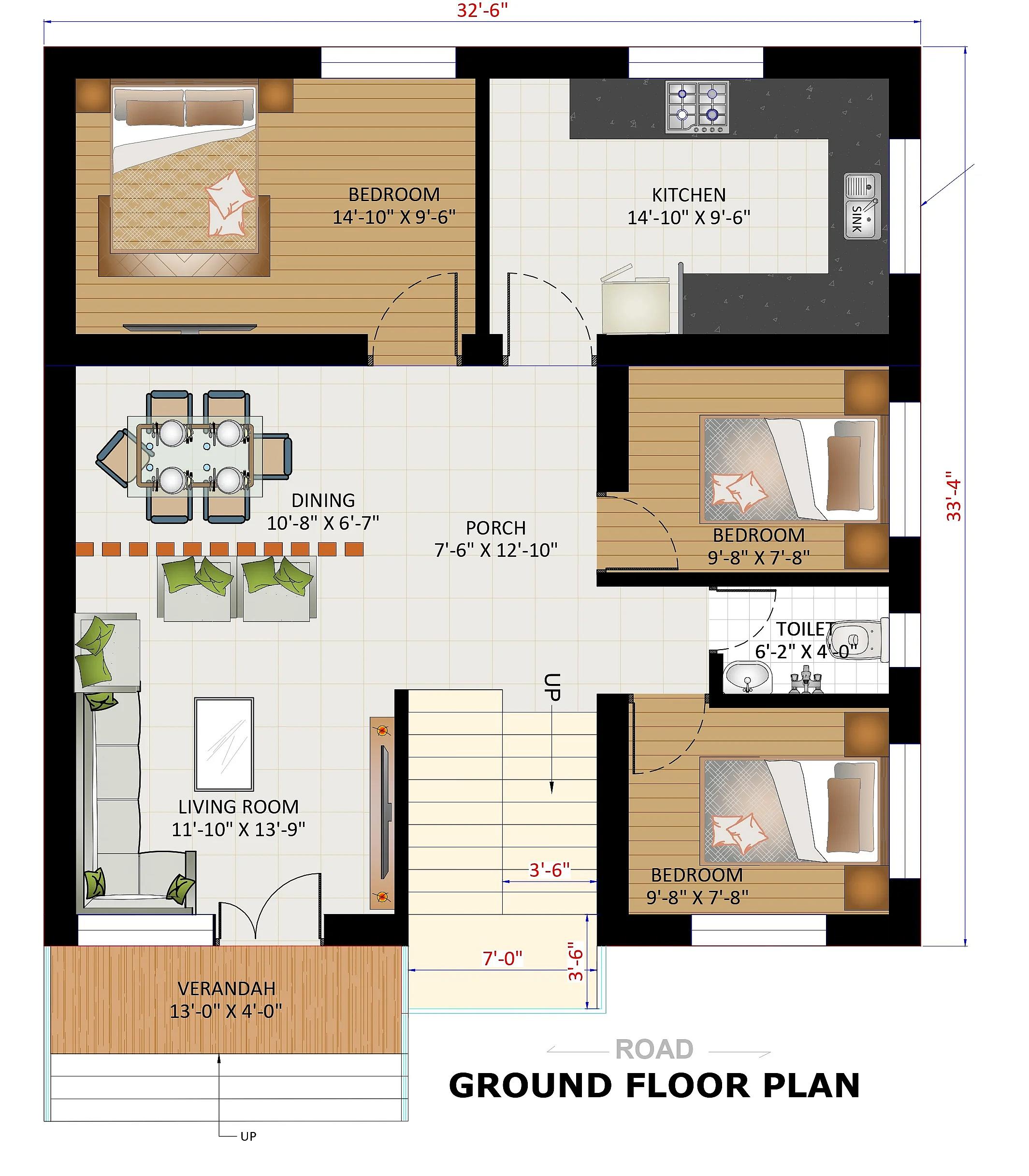 33X34 House plan- 1122 sqft Residential house design At Pali [RJ]