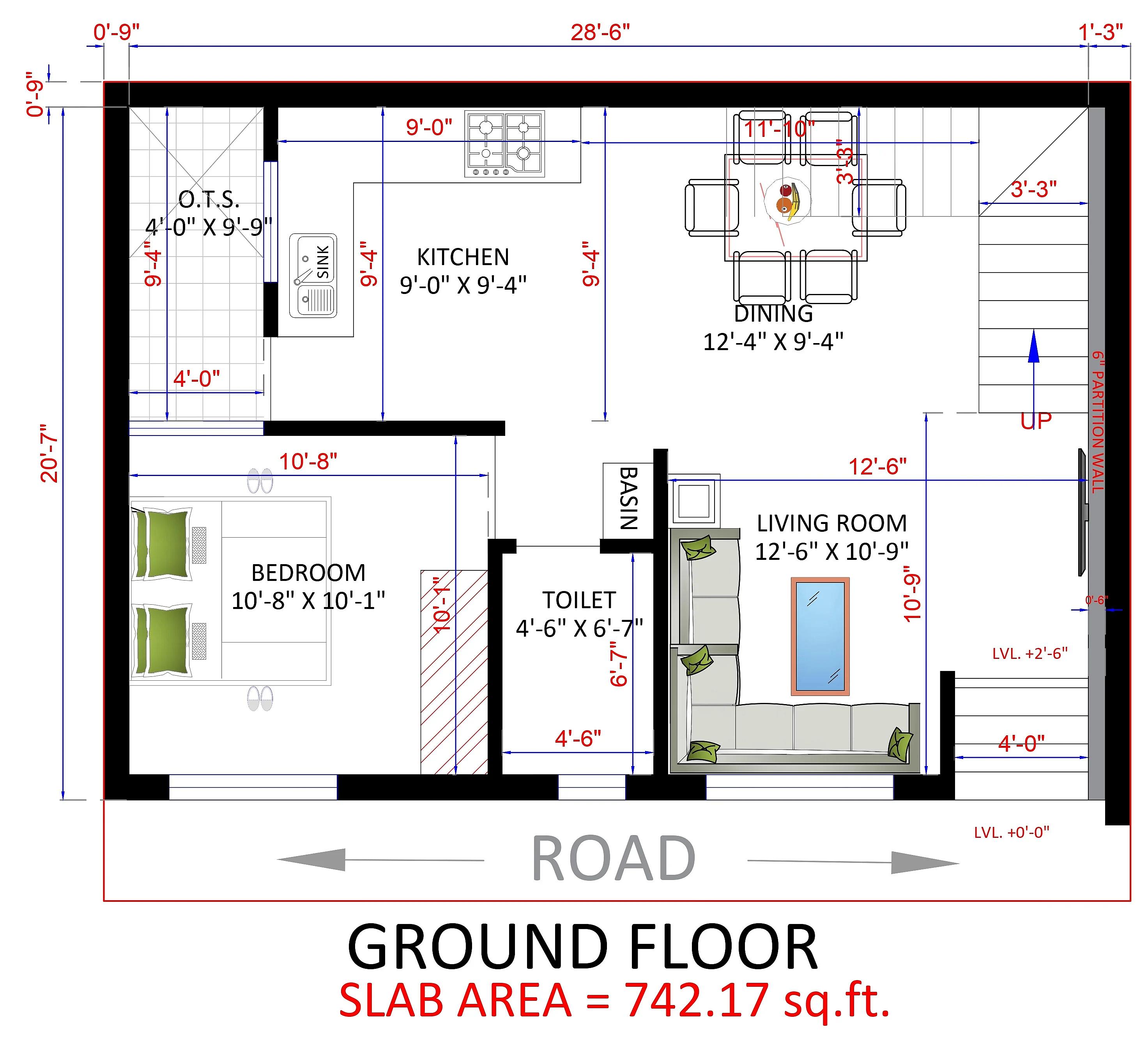 29X21 House plan- 609 sqft Residential house design At Ahmadabad thumbnail 4 — Project ID 7512