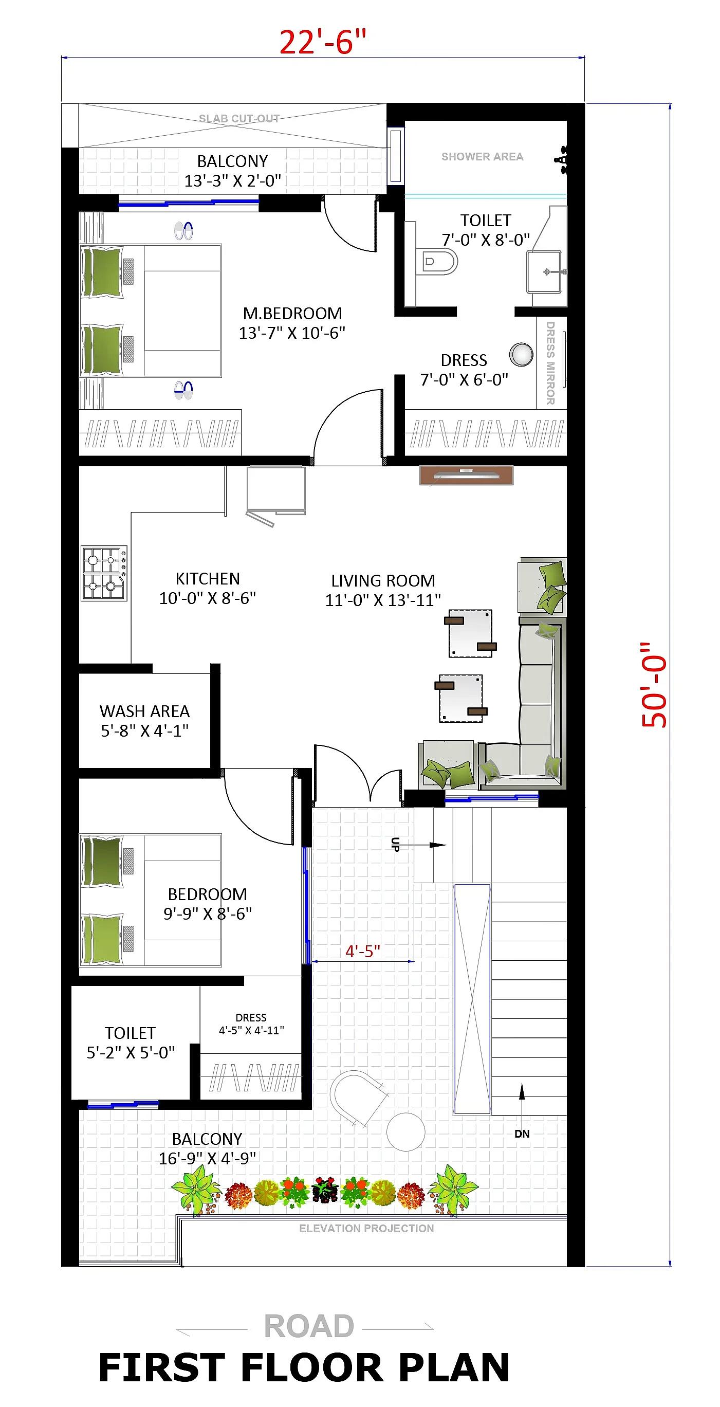 23X50 House plan- 1150 sqft Residential house design At Ludhiana thumbnail 2 — Project ID 7514