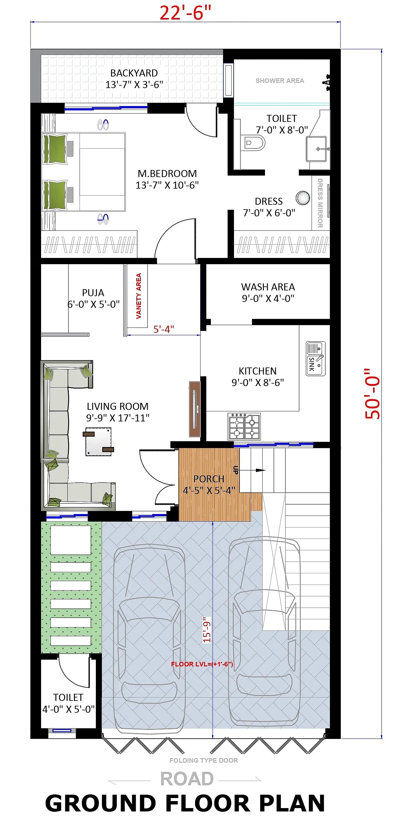23X50 House plan- 1150 sqft Residential house design At Ludhiana thumbnail 3 — Project ID 7514