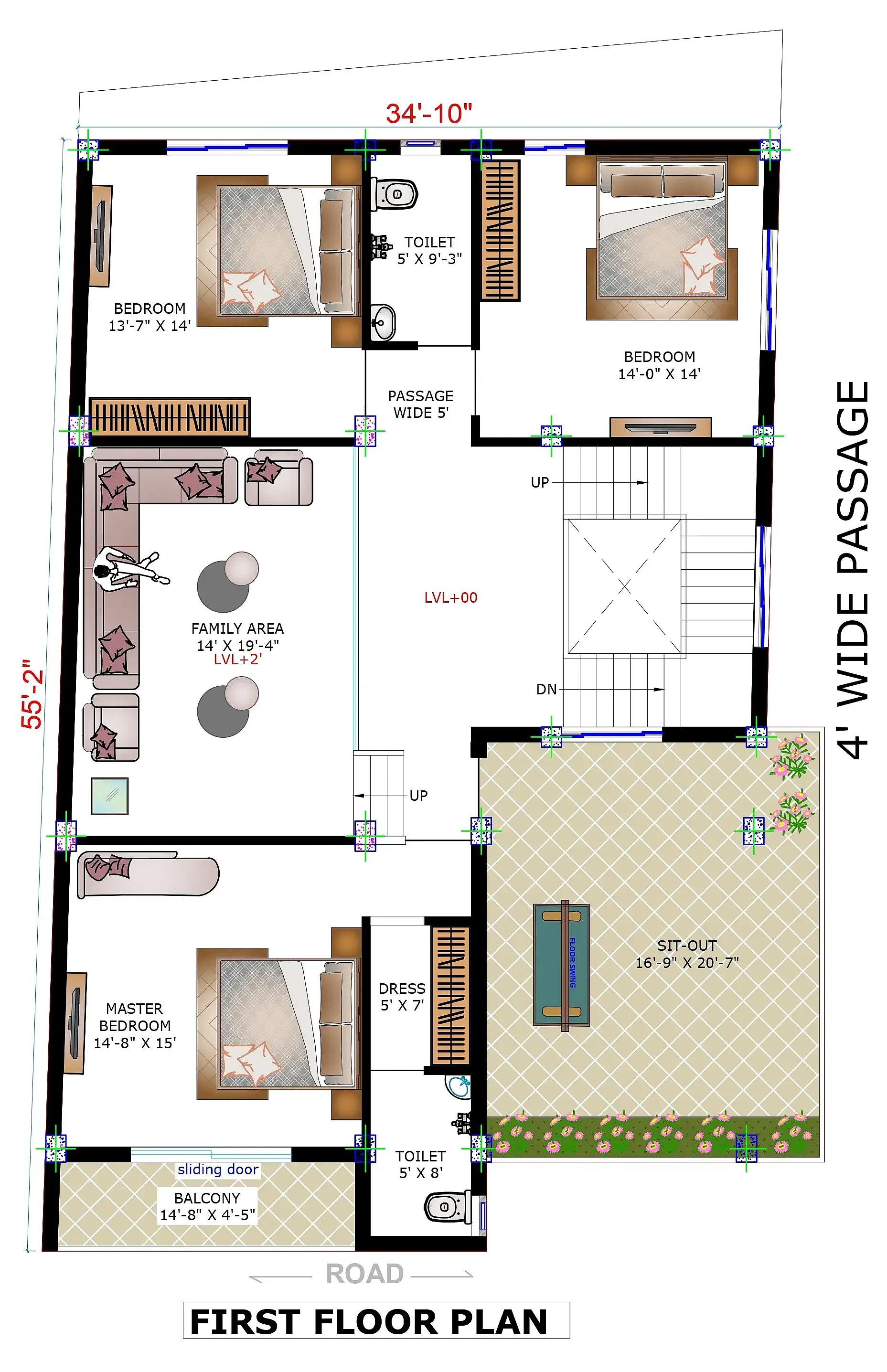 35X58 House plan- 2030 sqft Residential house design At Bathindi thumbnail 3 — Project ID 7527