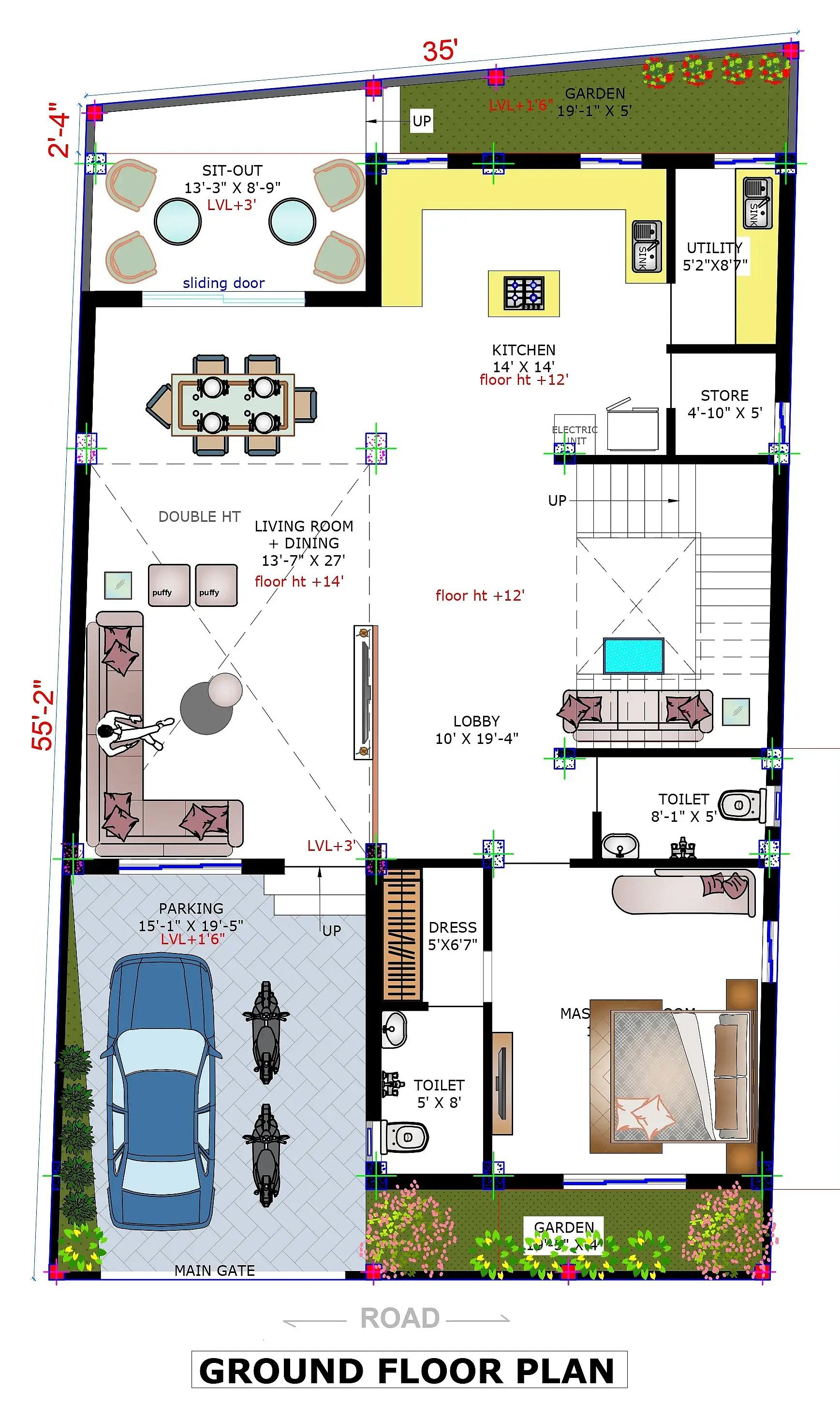35X58 House plan- 2030 sqft Residential house design At Bathindi thumbnail 4 — Project ID 7527