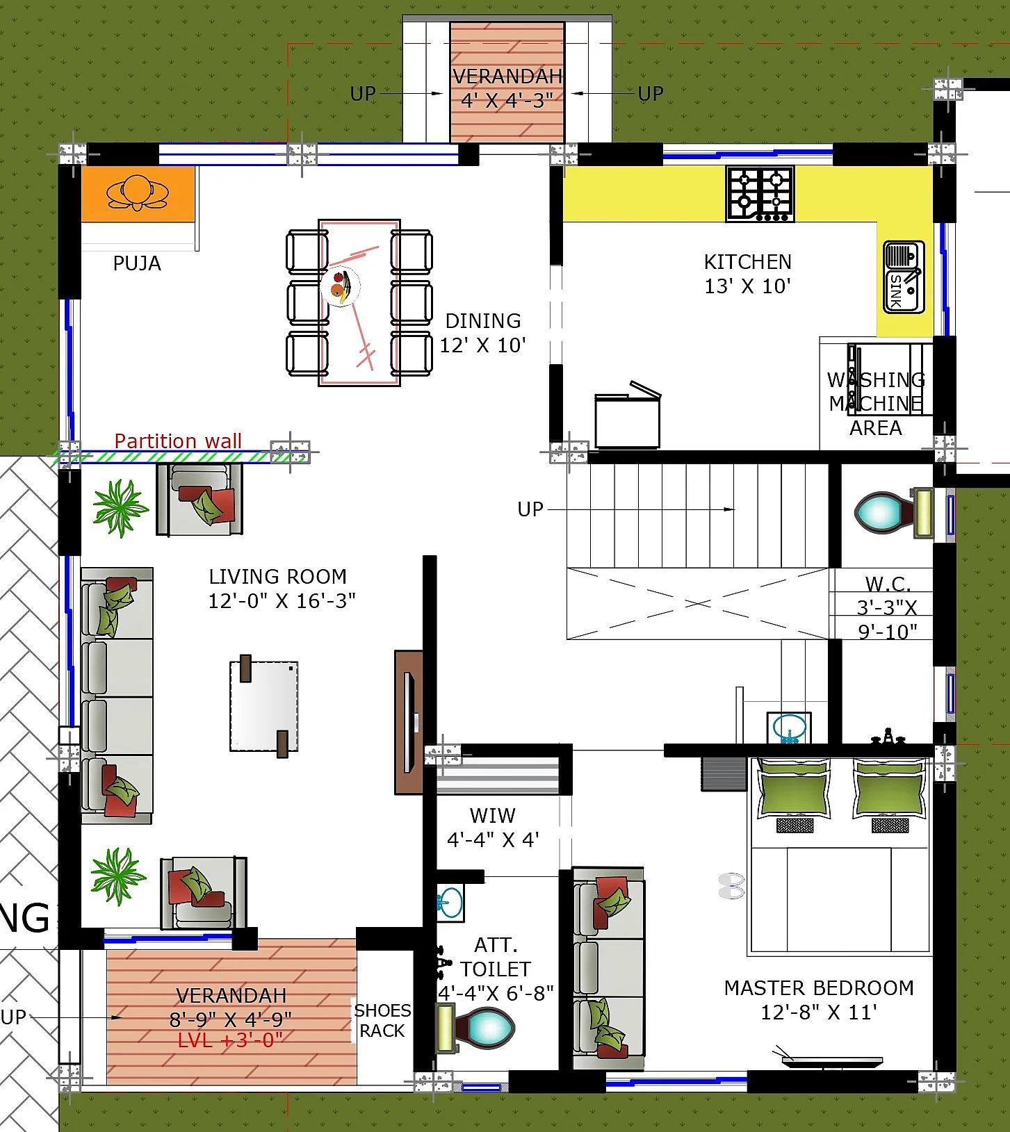 52X58 House plan- 3016 sqft Residential house design At Kolhapur thumbnail 5 — Project ID 7531