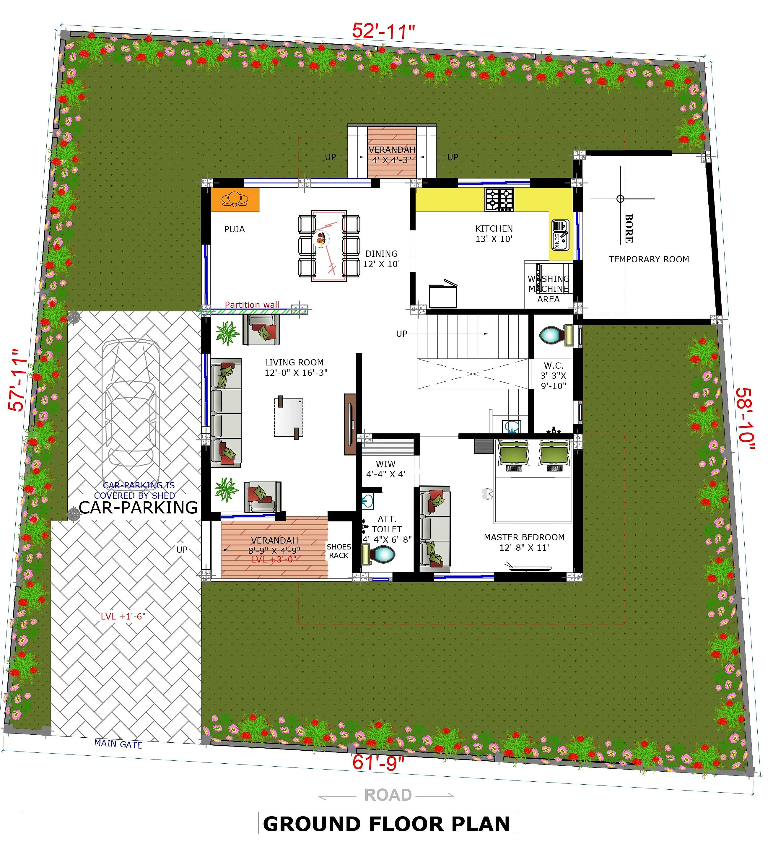 52X58 House plan- 3016 sqft Residential house design At Kolhapur thumbnail 4 — Project ID 7531