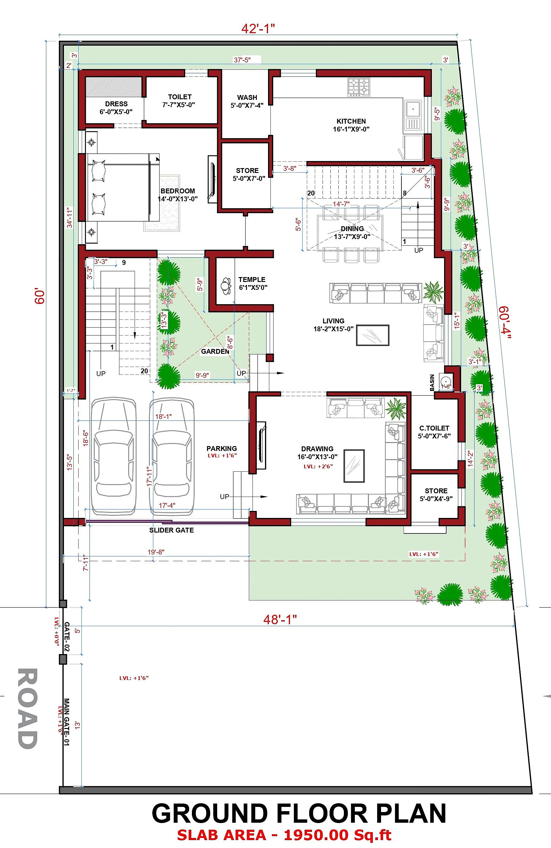 40X60 House With Office plan- 2400 sqft Residential house design At Dhanbad thumbnail 3 — Project ID 7532