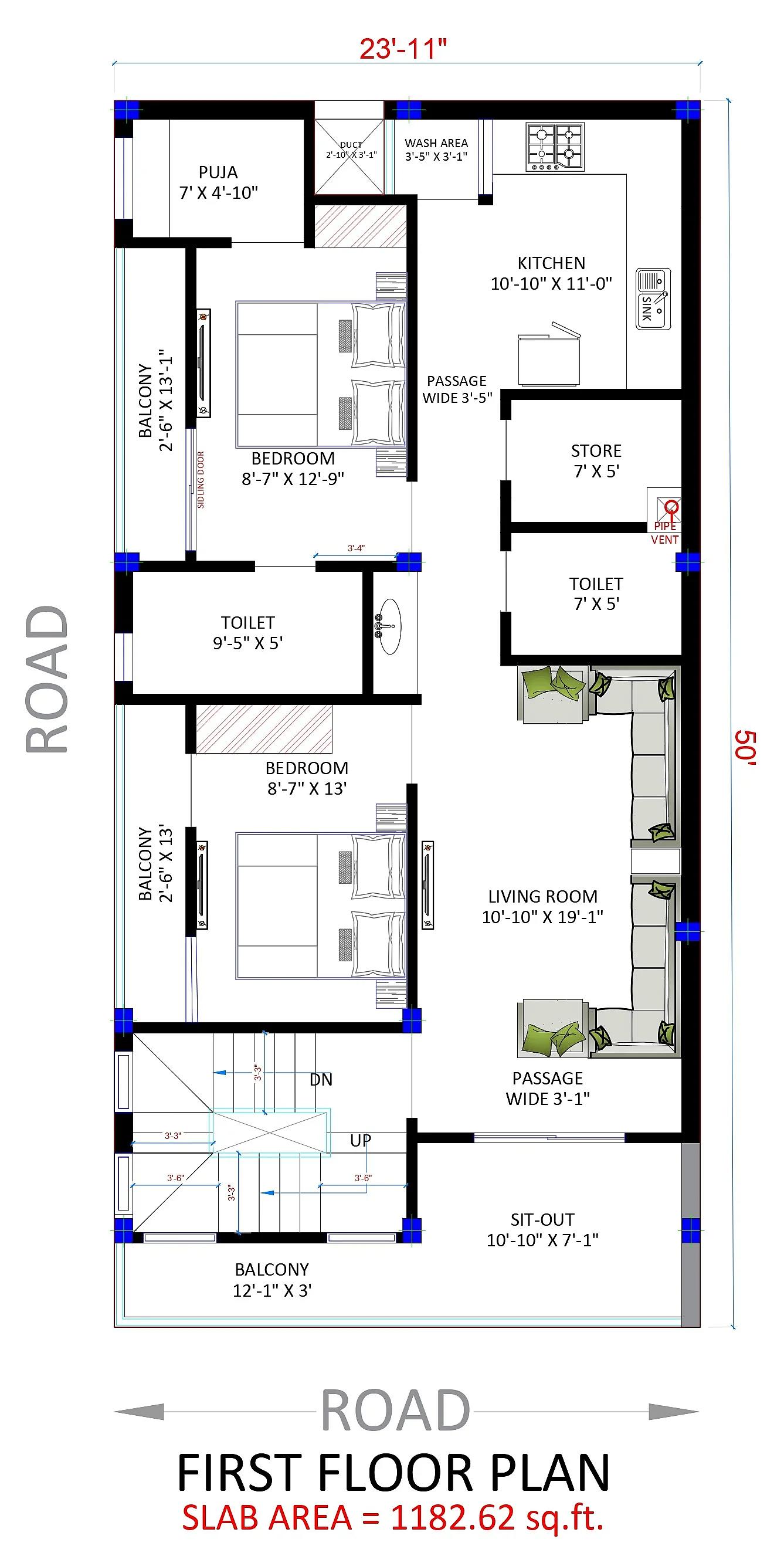 24X50 House plan- 1200 sqft Residential house design At Raipur thumbnail 2 — Project ID 7533