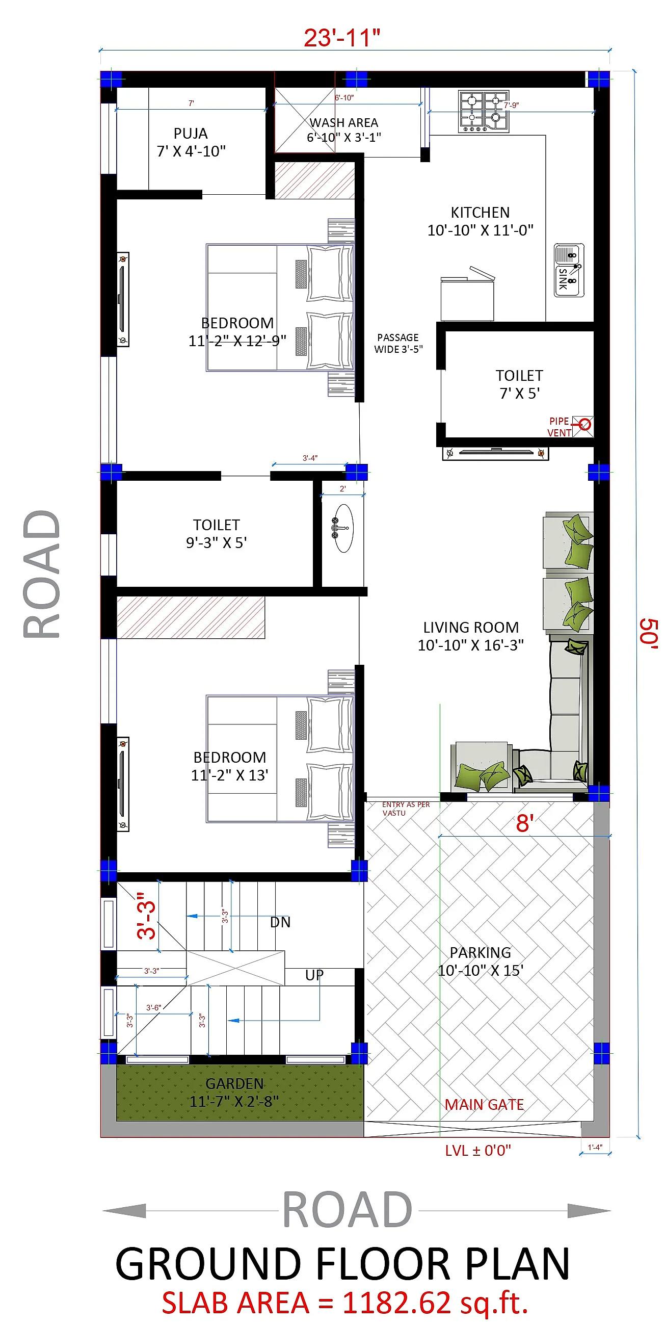 24X50 House plan- 1200 sqft Residential house design At Raipur thumbnail 3 — Project ID 7533