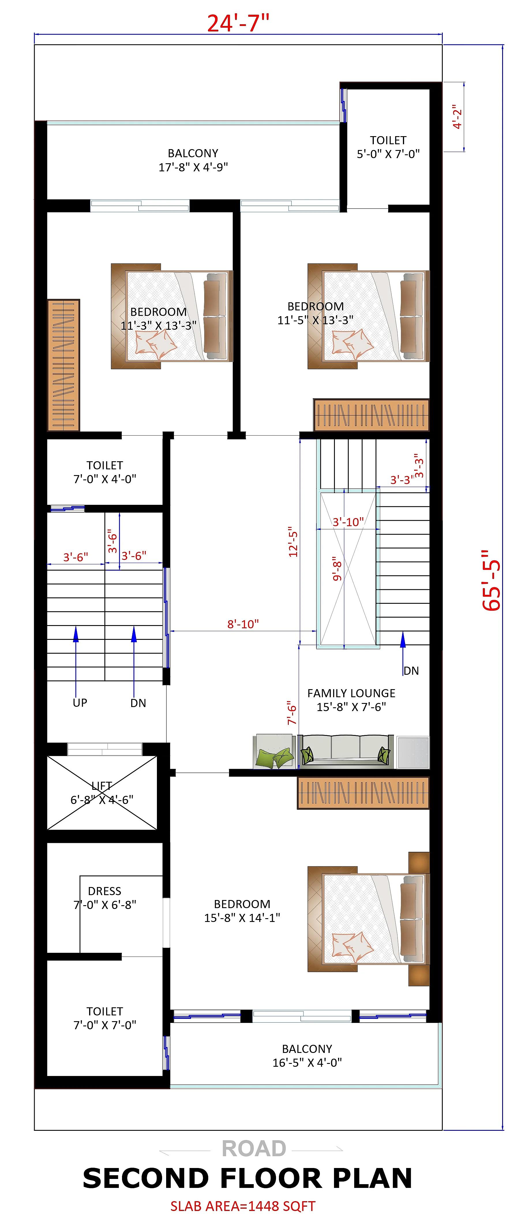 25X65 House plan- 1625 sqft Residential house design At Faridabad thumbnail 2 — Project ID 7535